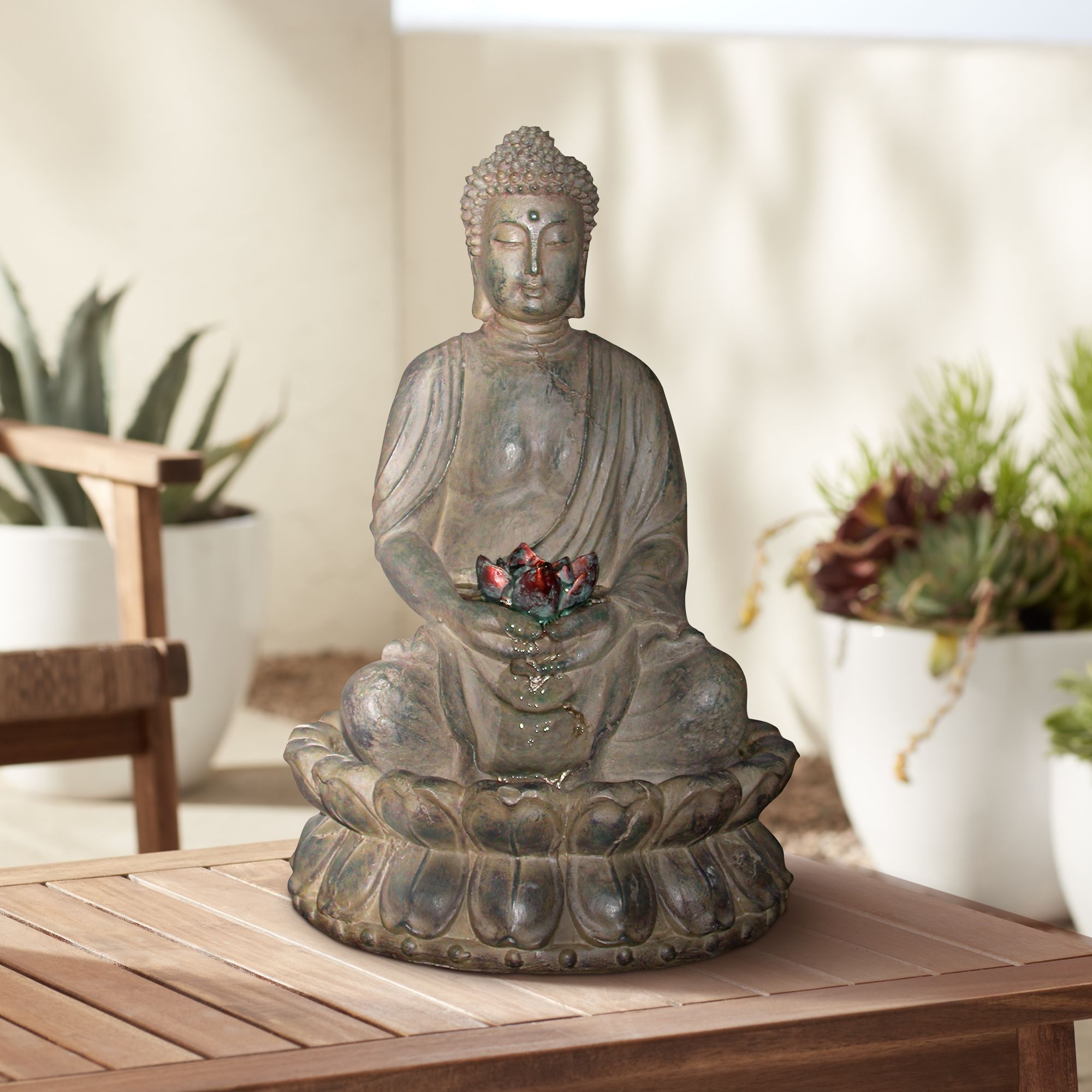 Stone Buddha LED 19" High Tabletop Fountain
