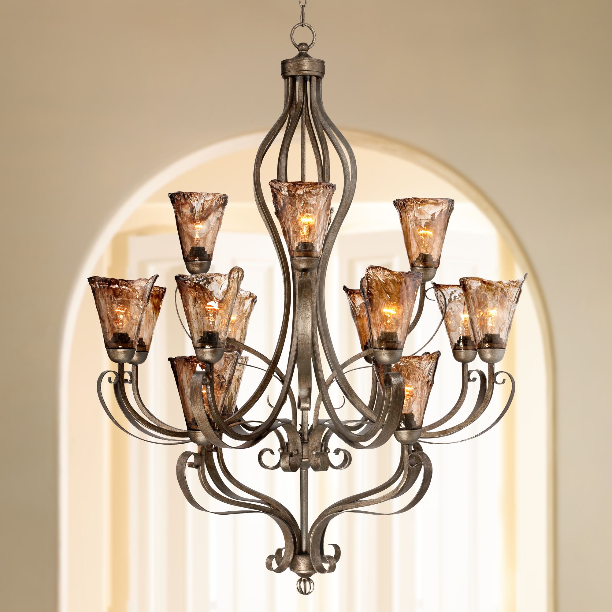 Organic Amber Scroll 38" Wide 16-Light Bronze Chandelier