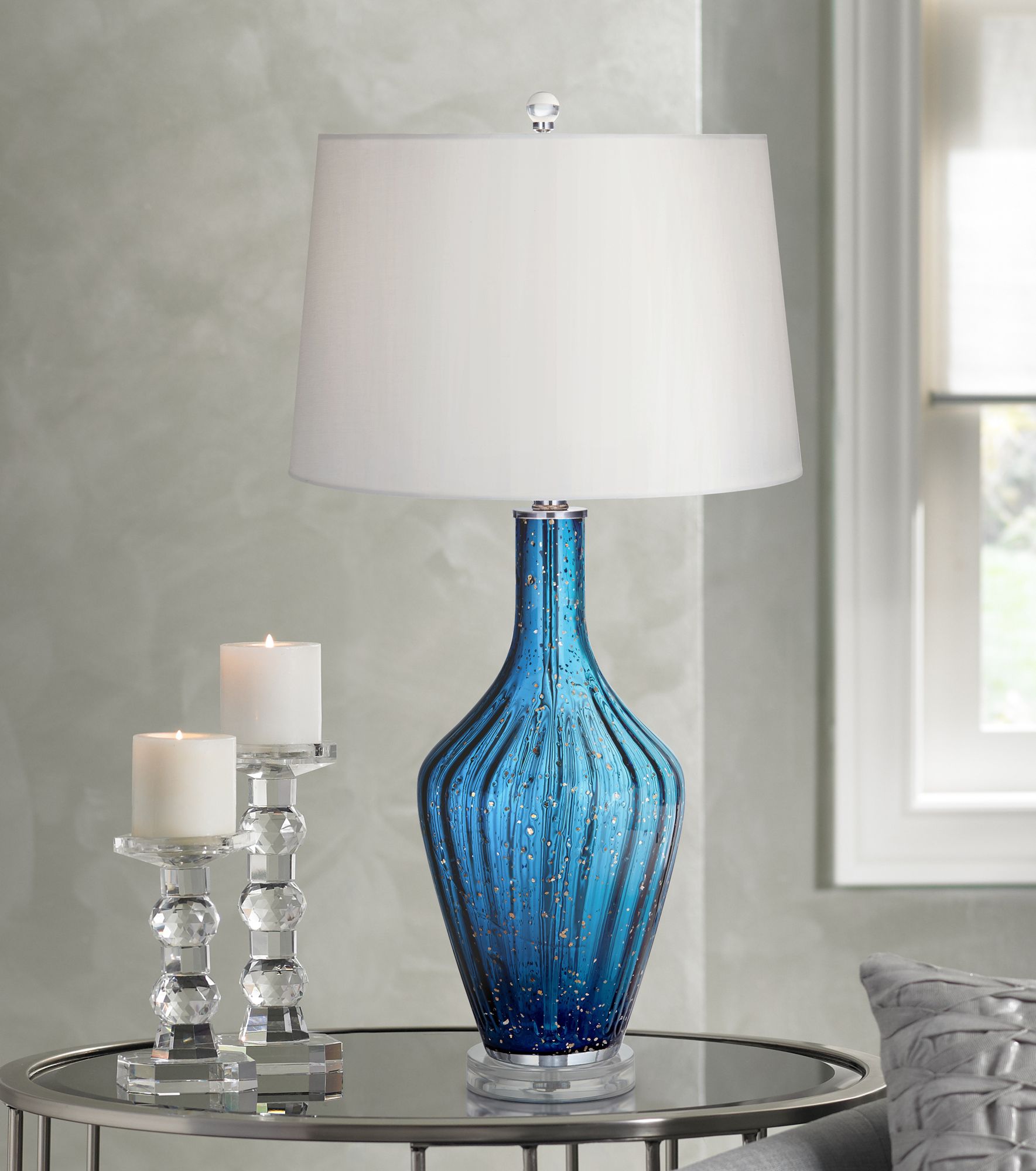 Possini Euro Elin Blue Fluted Art Glass Table Lamp