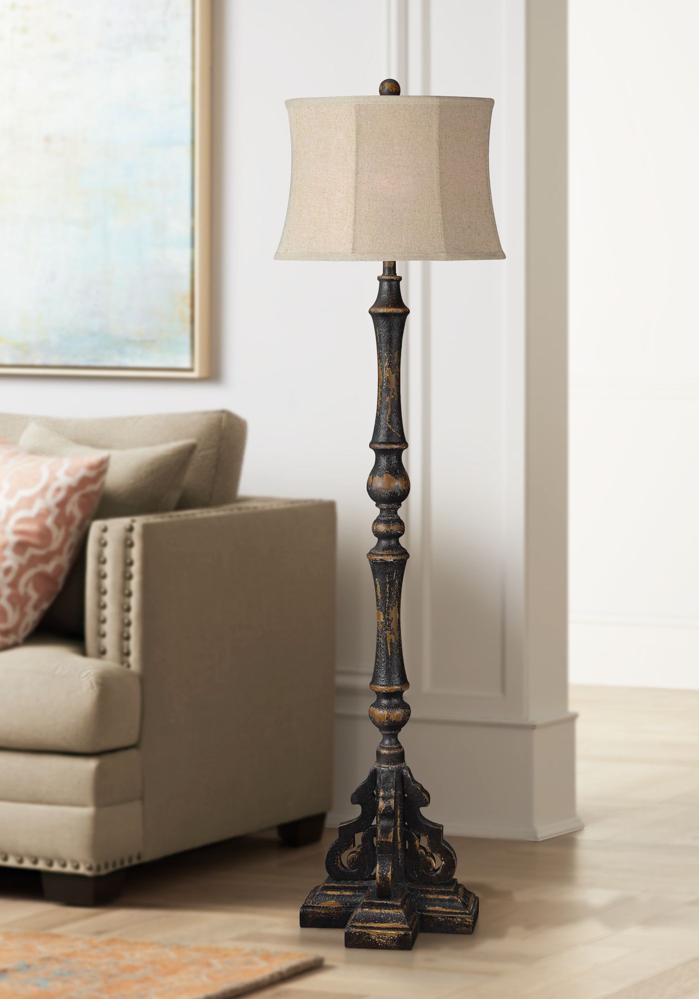 Forty West Brooklyn Rustic Black Column Floor Lamp 70a73