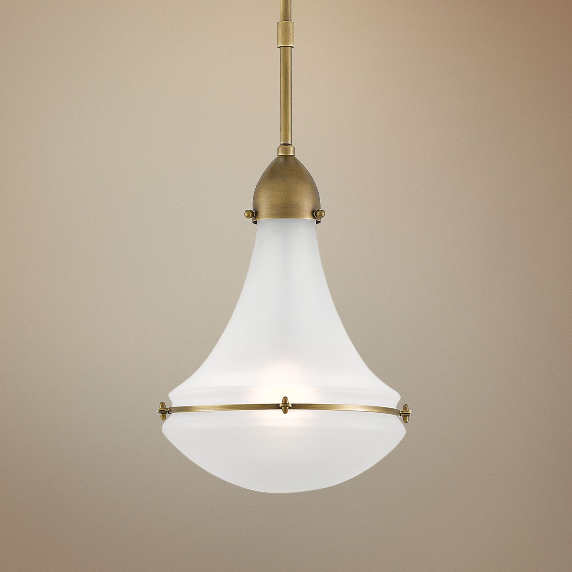 Profile 9 1/2"W Antique Brass and Opaque Glass Mini Pendant