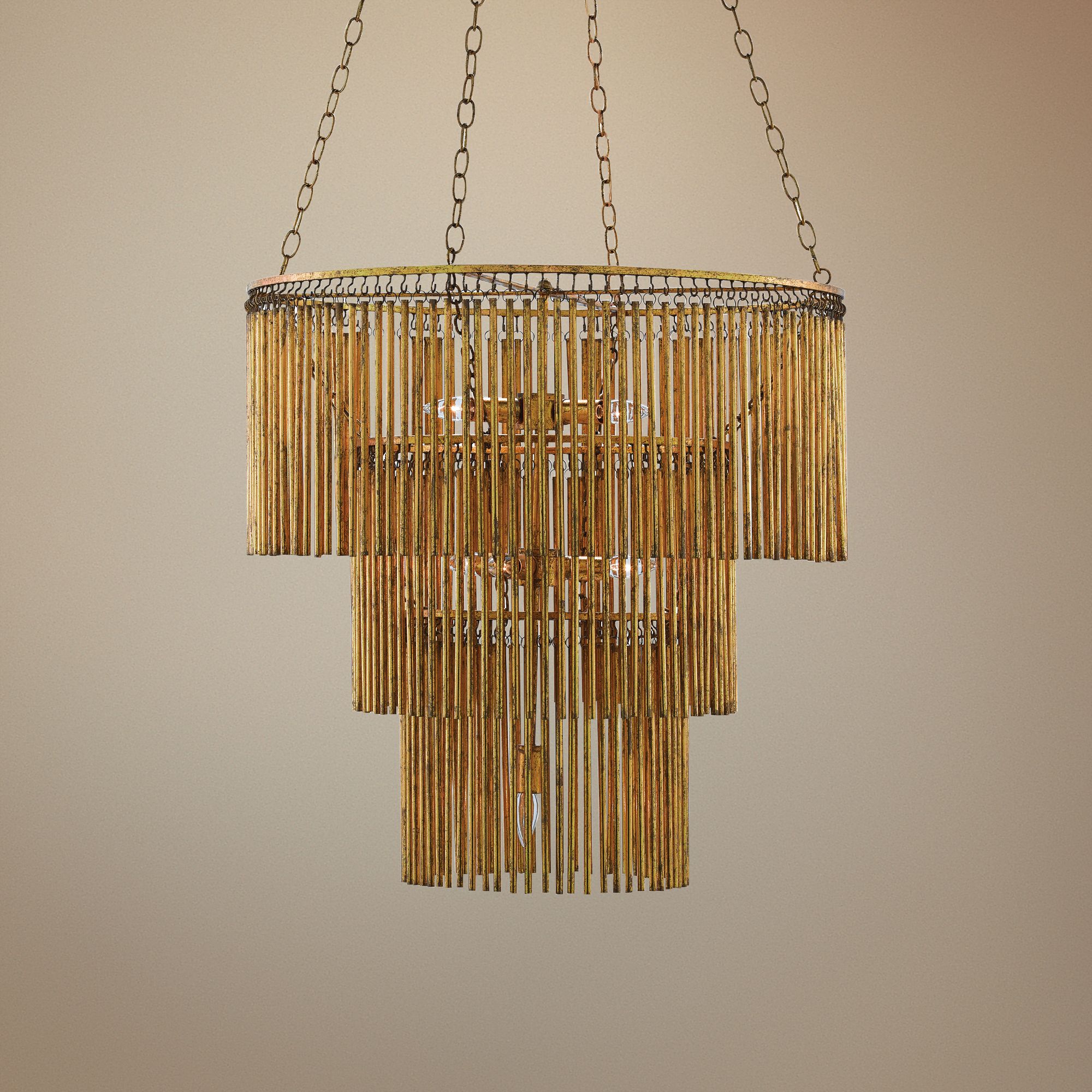 Currey and Company Mantra 30"W Gold Leaf 3-Tier Chandelier