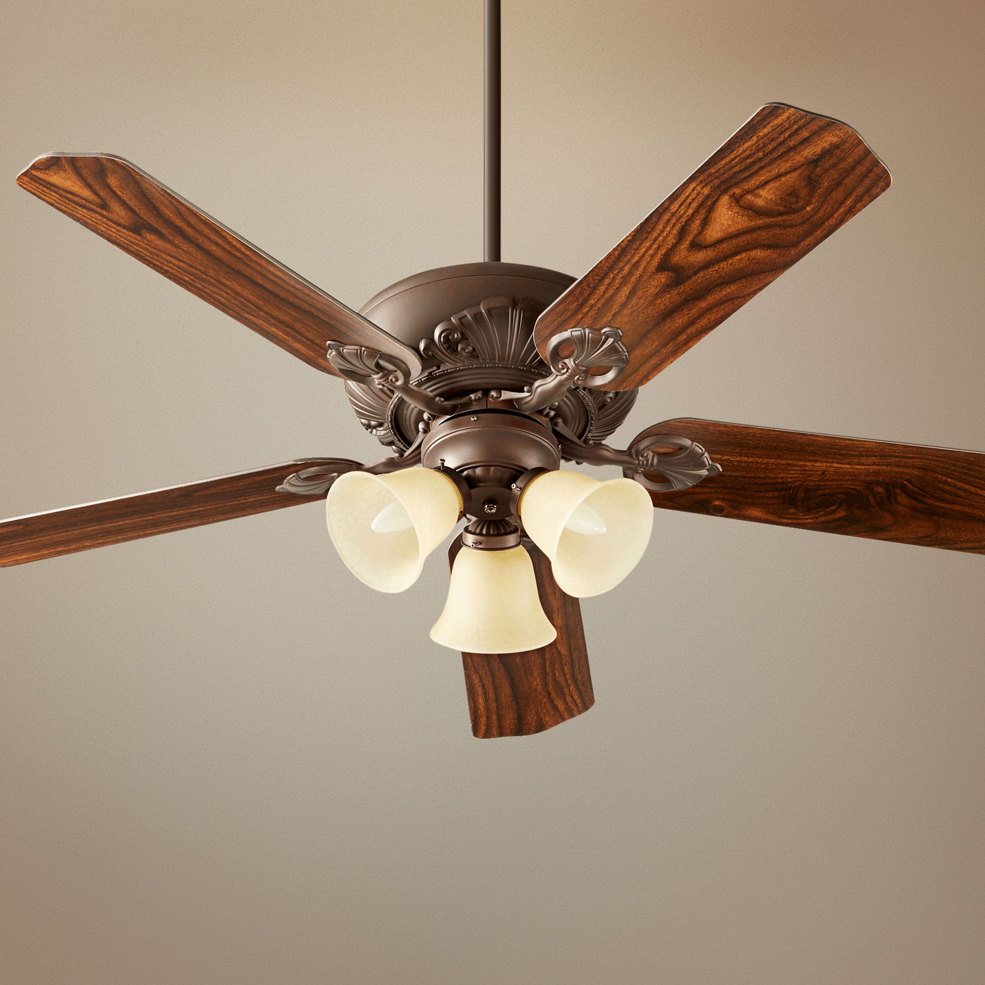 52" Chateaux Uni-Pack Oiled Bronze Amber Glass Ceiling Fan