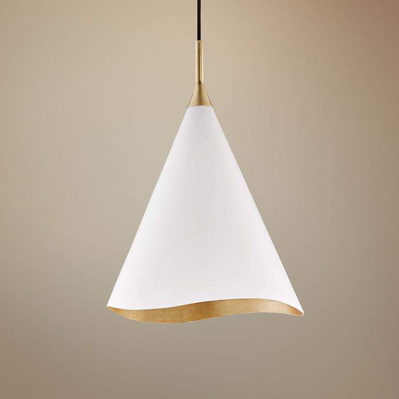 Image 1 Hudson Valley Martini 13"W Gold Leaf and White Pendant Light