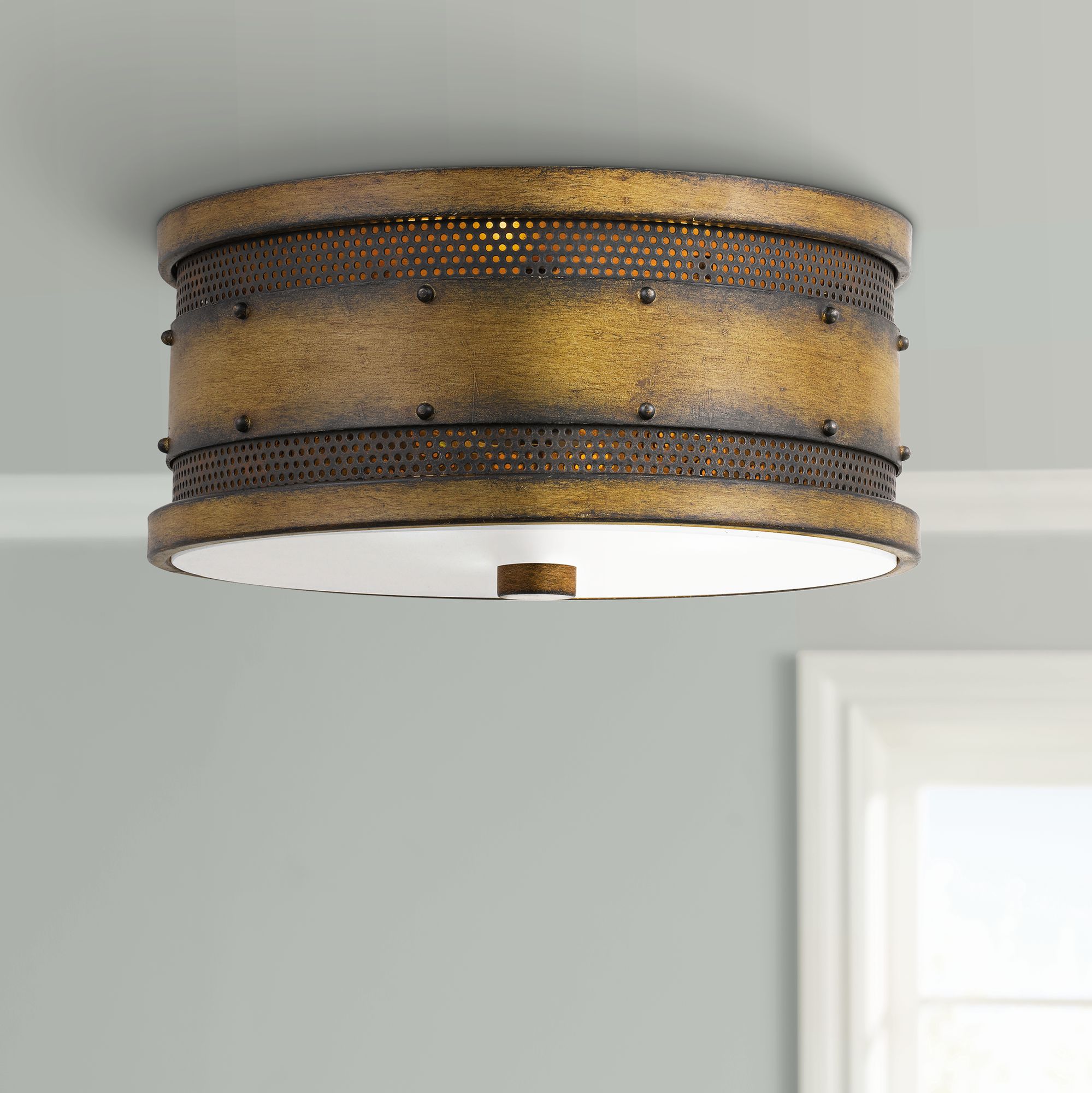 Quoizel Roadhouse 13" Wide Aged Walnut Drum Ceiling Light