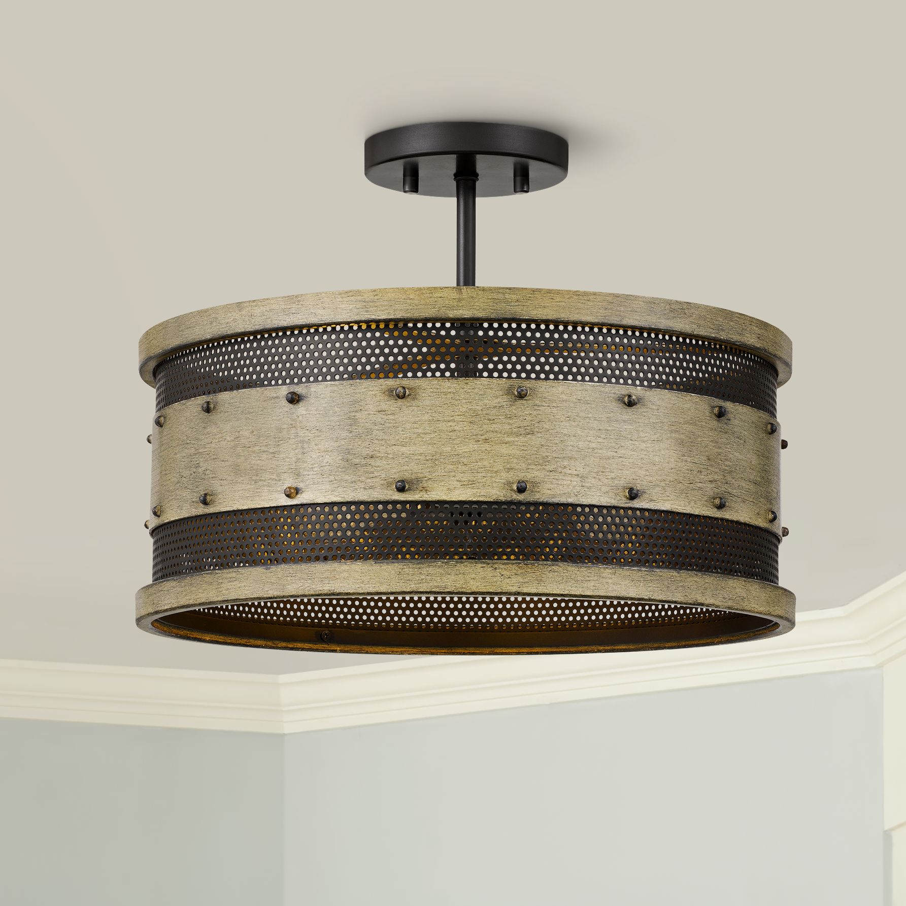 Quoizel Roadhouse 16" Wide Natural Walnut Drum Ceiling Light