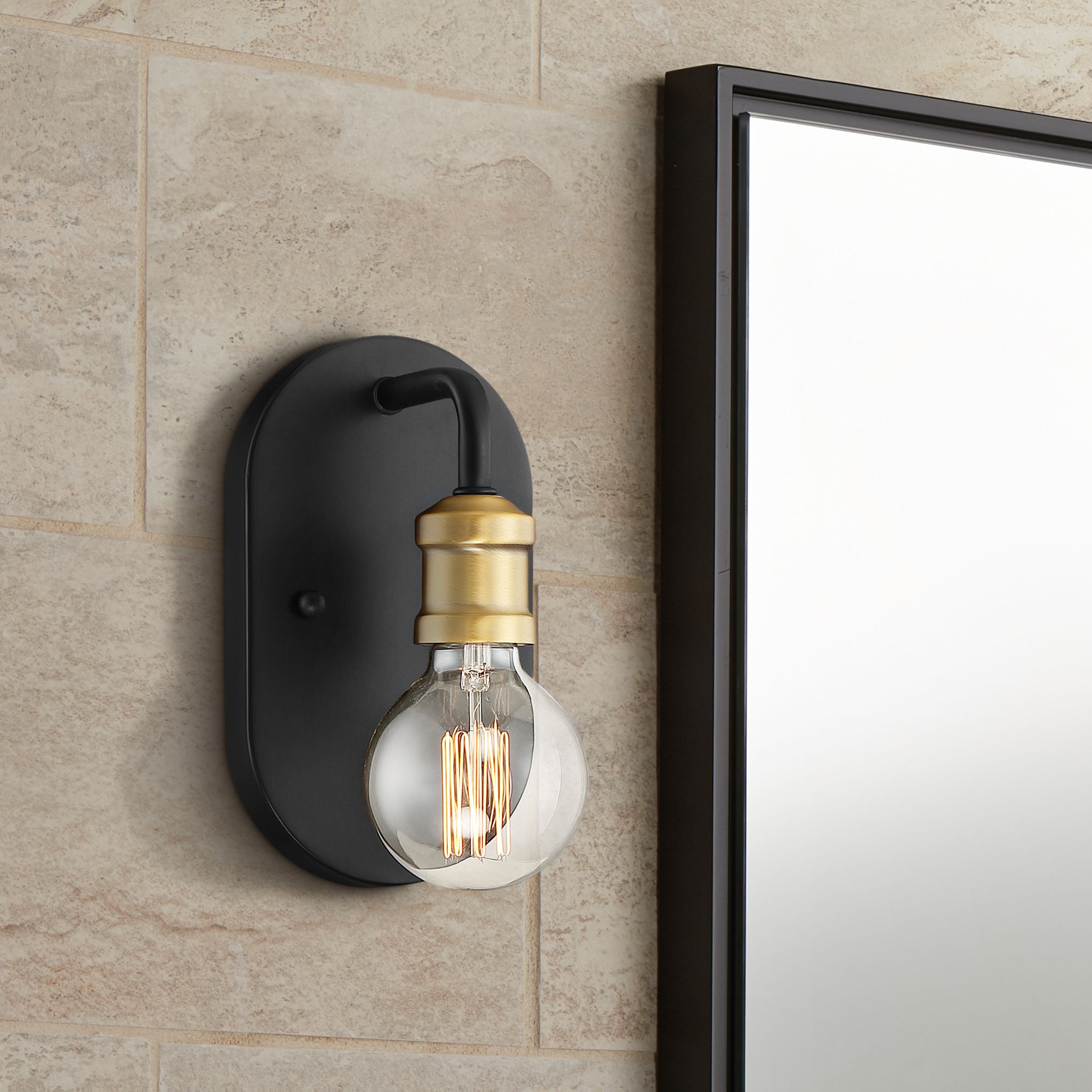 Possini Euro Aras 8" High Black and Brass Wall Sconce