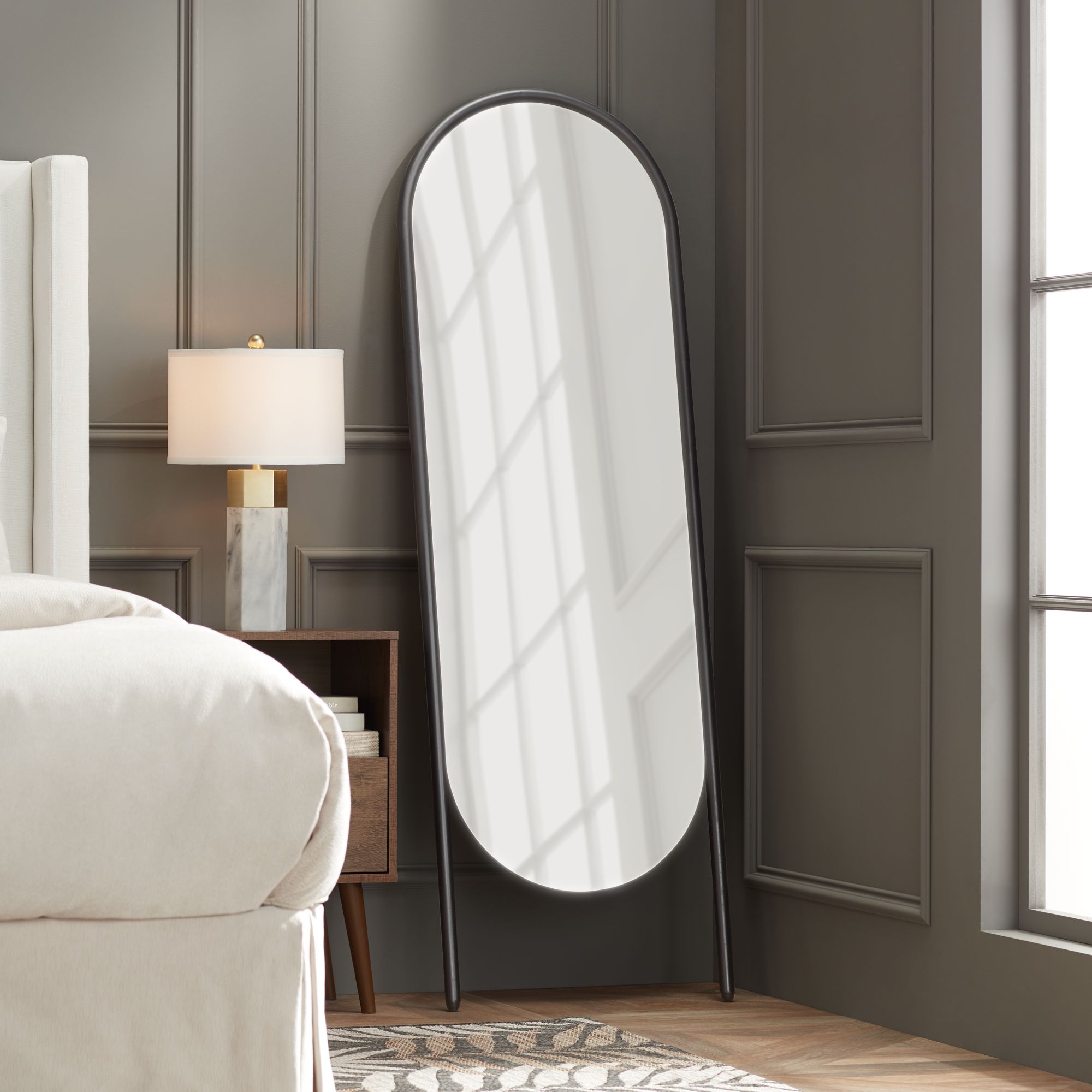 Marwan 22 1/4" x 68 Wide Black Oval Floor Mirror