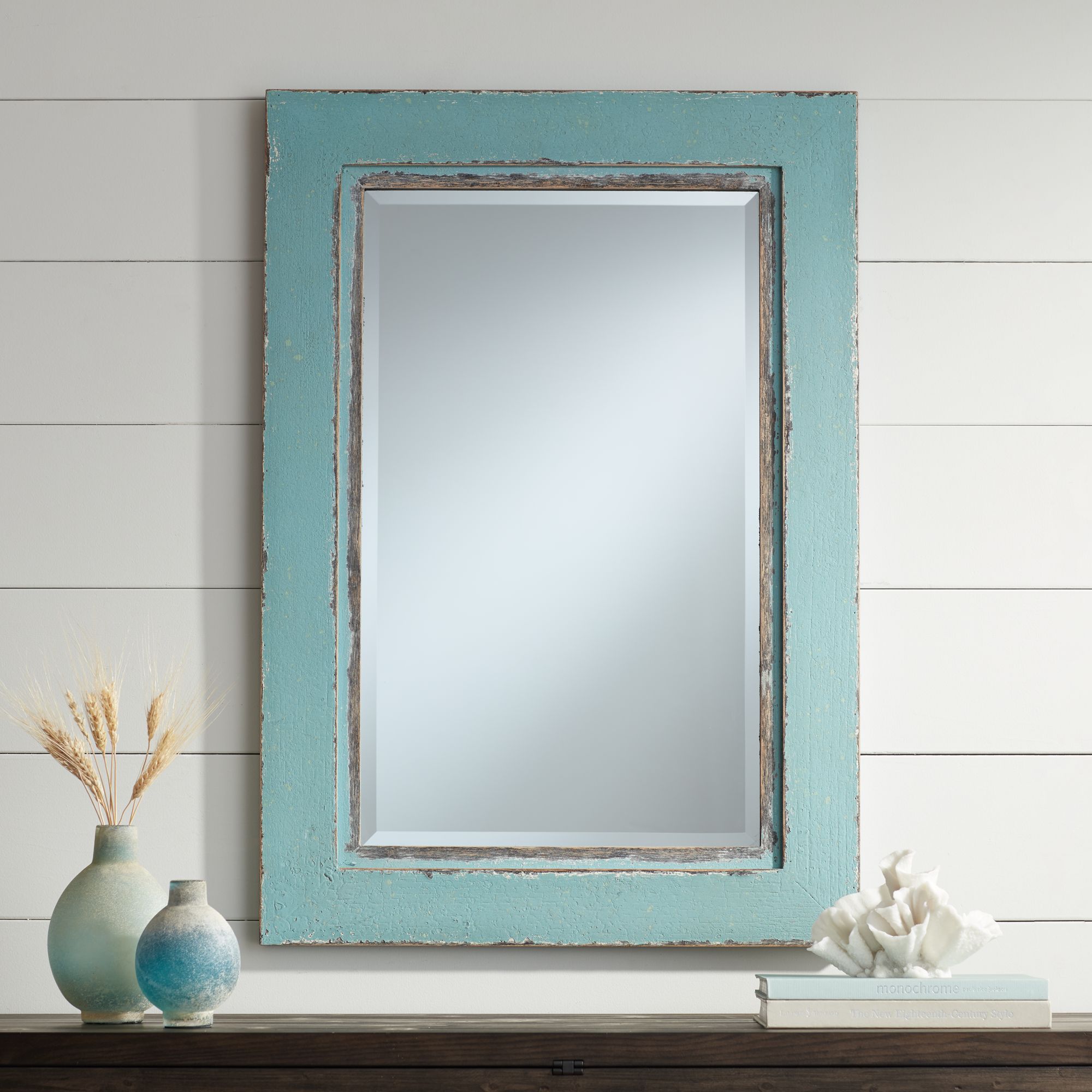 Tonya 26" x 37 1/2" Distressed Blue Wall Mirror