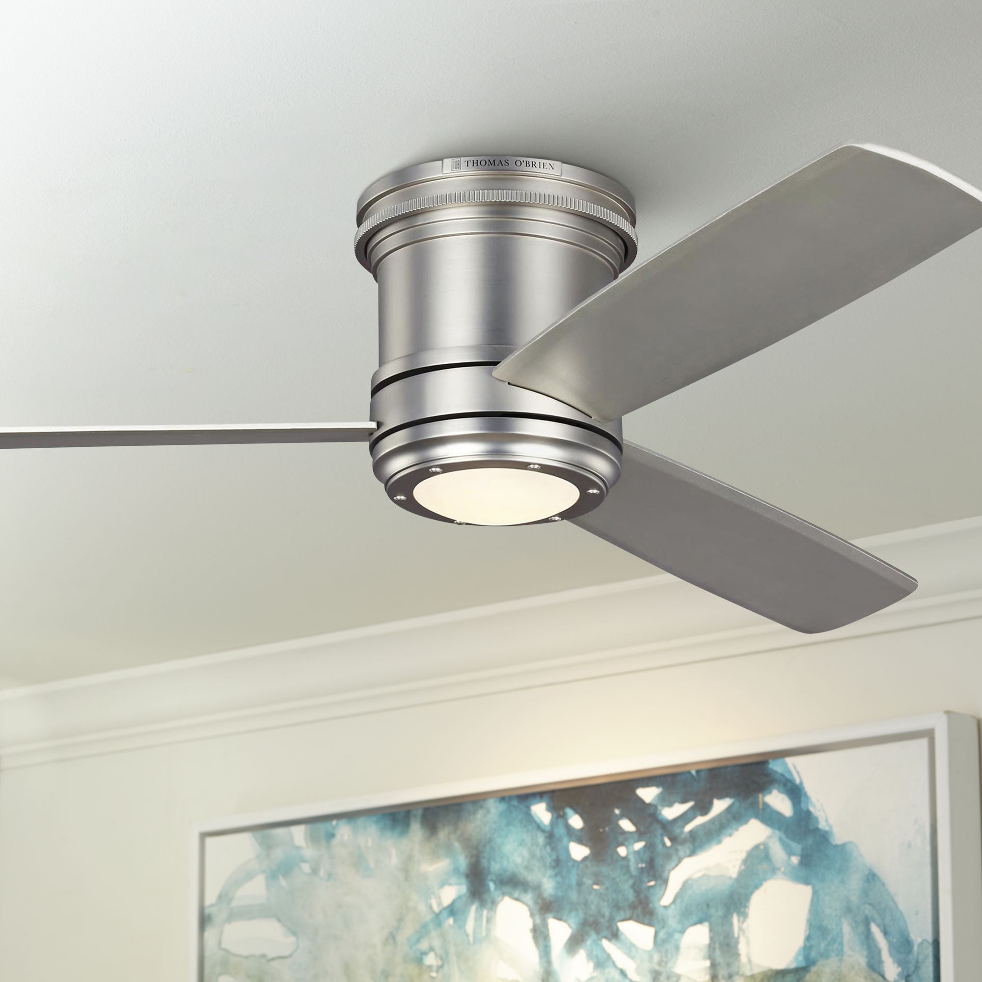 56" Aerotour Satin Nickel and Silver LED Hugger Ceiling Fan