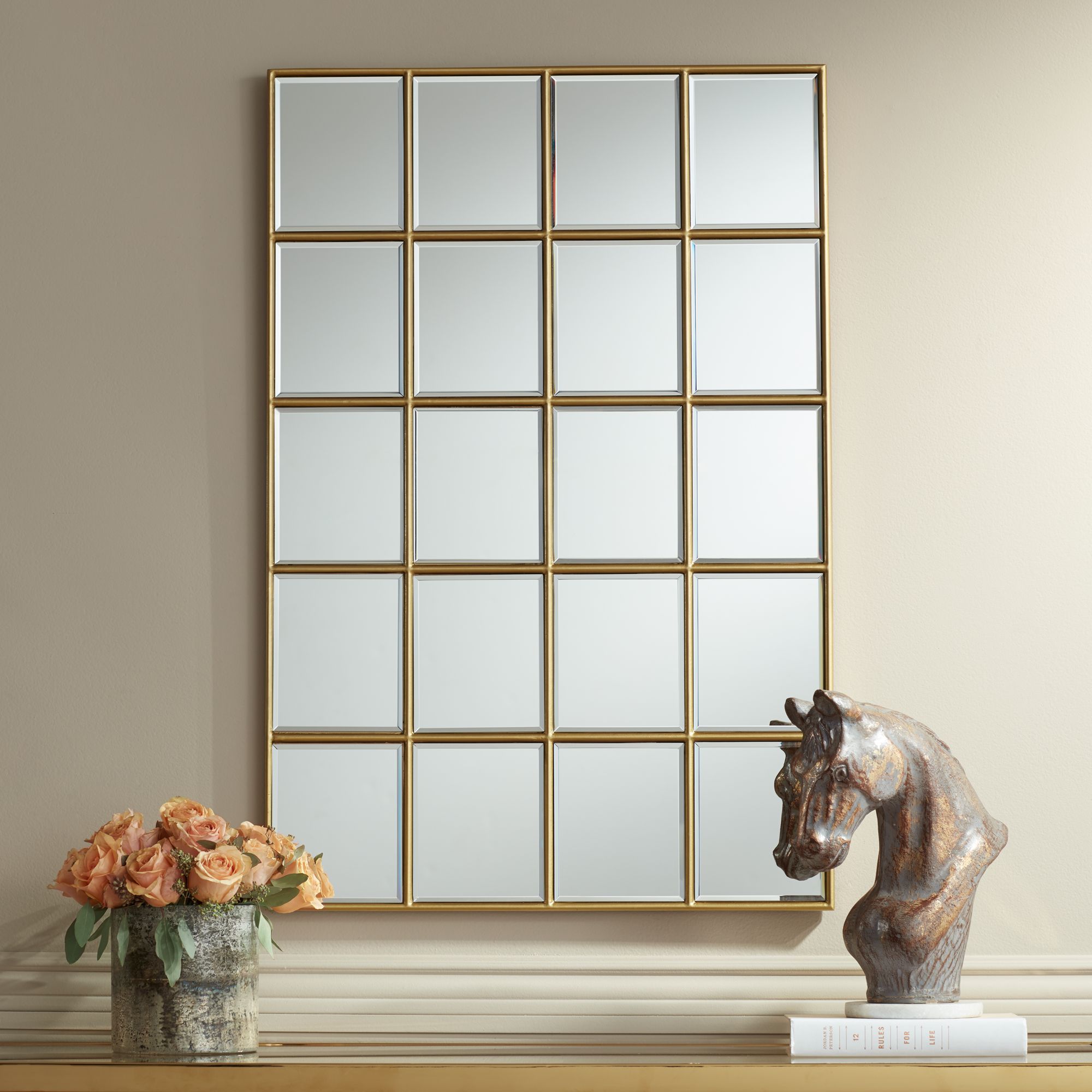 Kailan Gold 24" x 36" Rectangular Paneled Wall Mirror