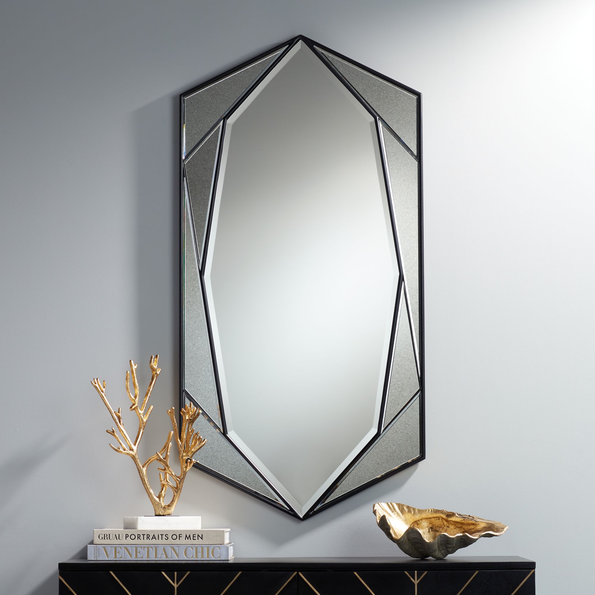 Jakub Black 23 1/2" x 47 1/4" Abstract Wall Mirror