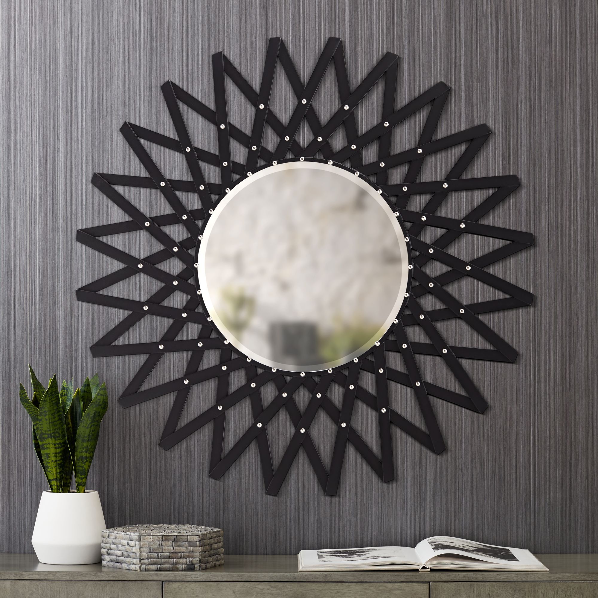 Kadie Black 43 1/4" Round Sunburst Oversized Wall Mirror