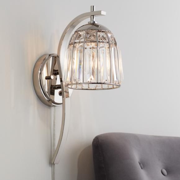 Derren Polished Nickel and Crystal Pin Up Wall Lamp