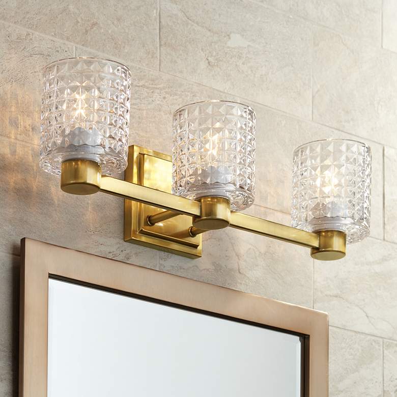Possini Euro Sari 22&quot; Wide Glass and Gold 3-Light Luxe Bath Light