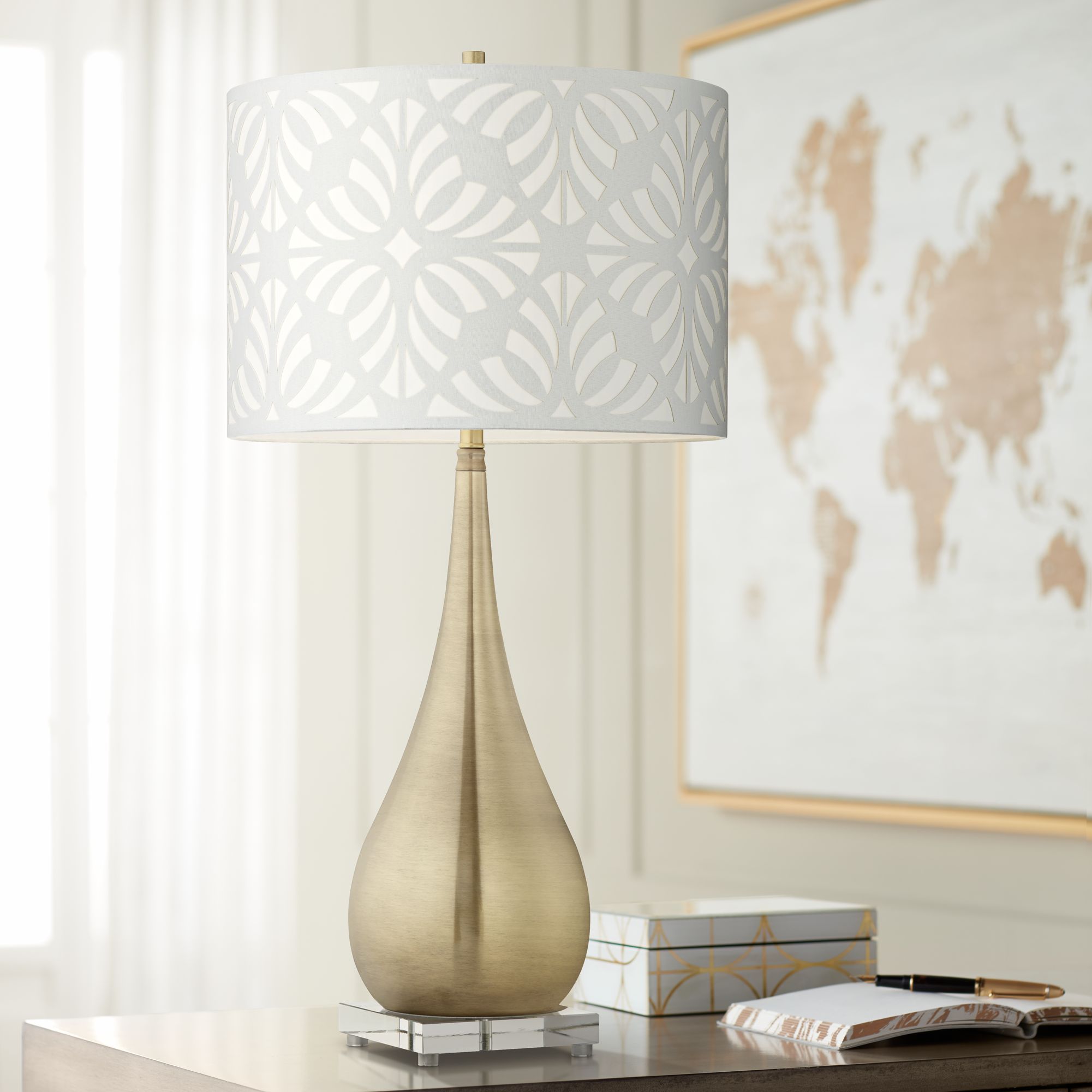 Eleanor Antique Brass Plated Teardrop Table Lamp