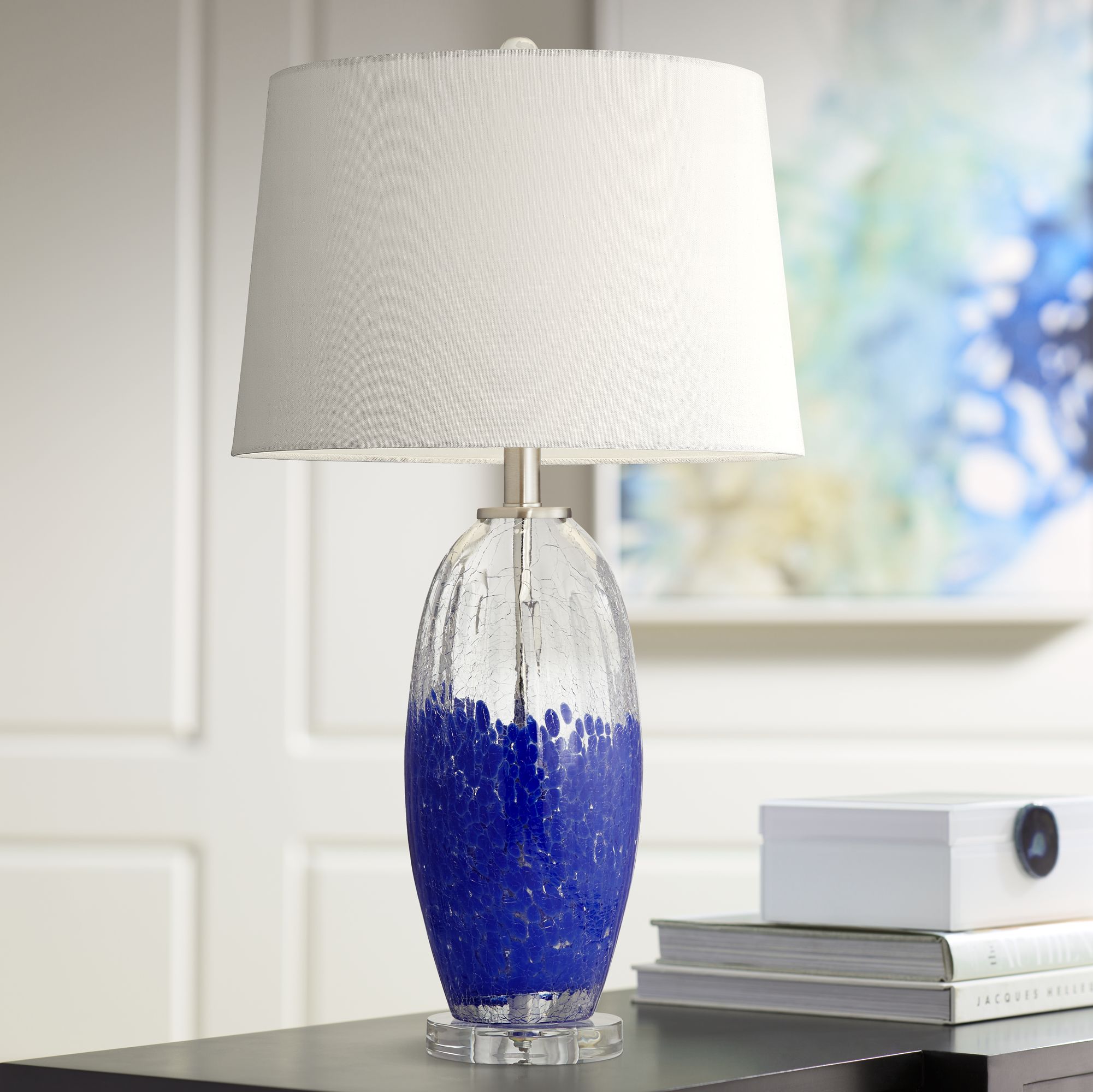 clear blue glass table lamps