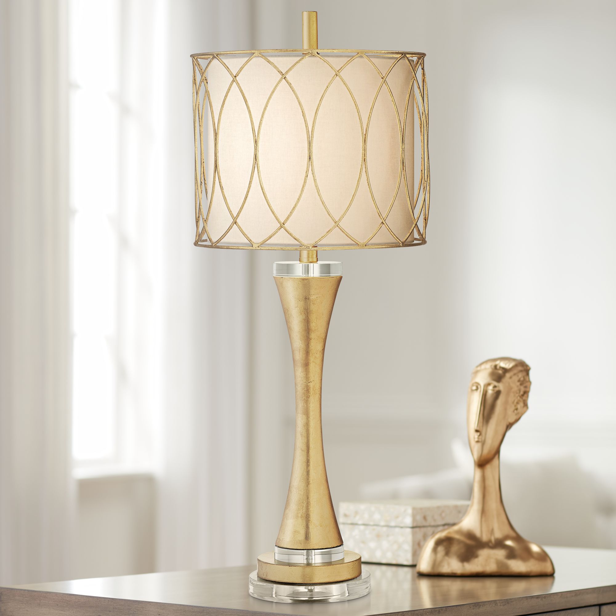 Treviso Curvy Gold Leaf Metal Table Lamp