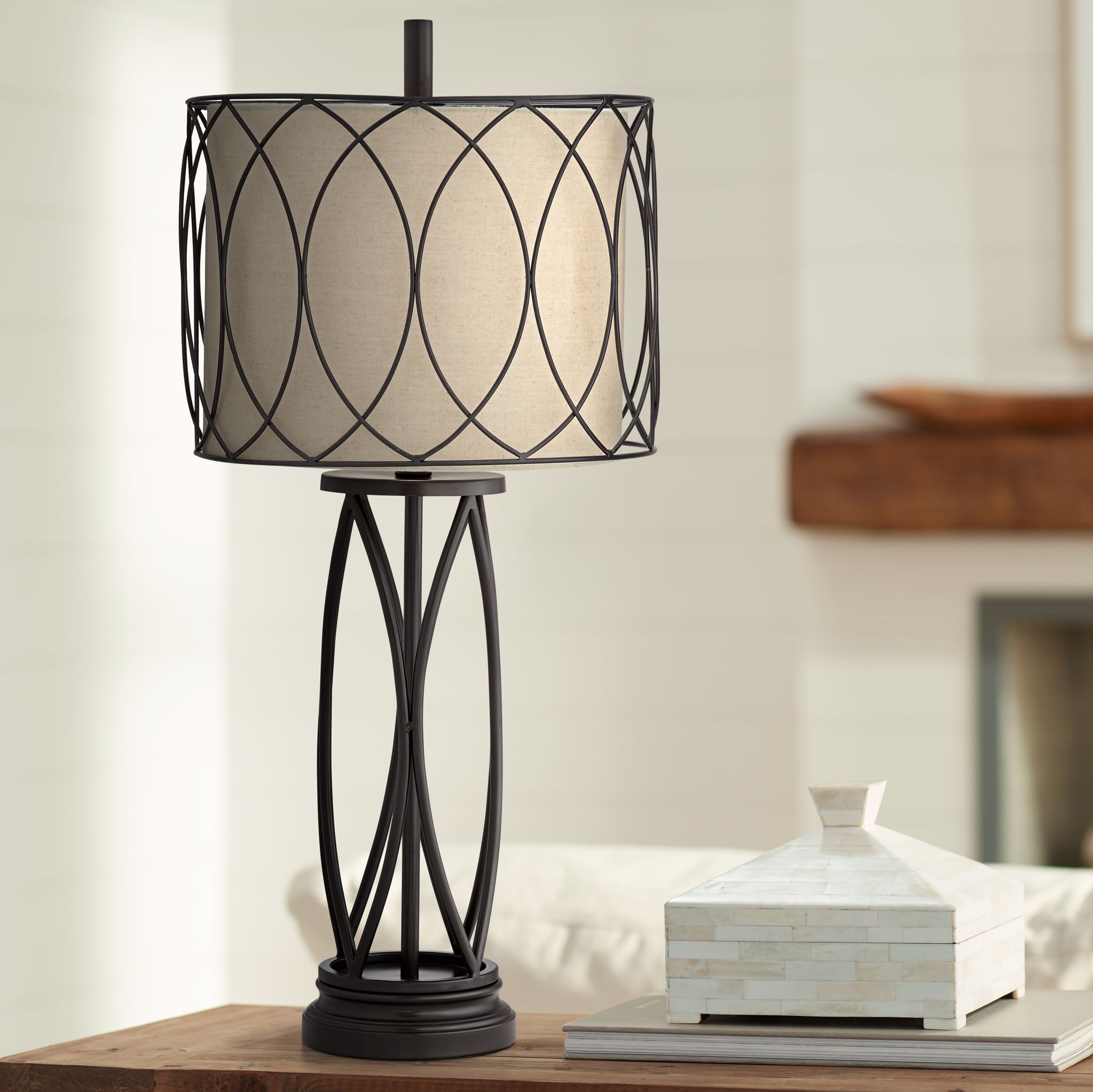 Porto Bronze Bulging Openwork Metal Table Lamp