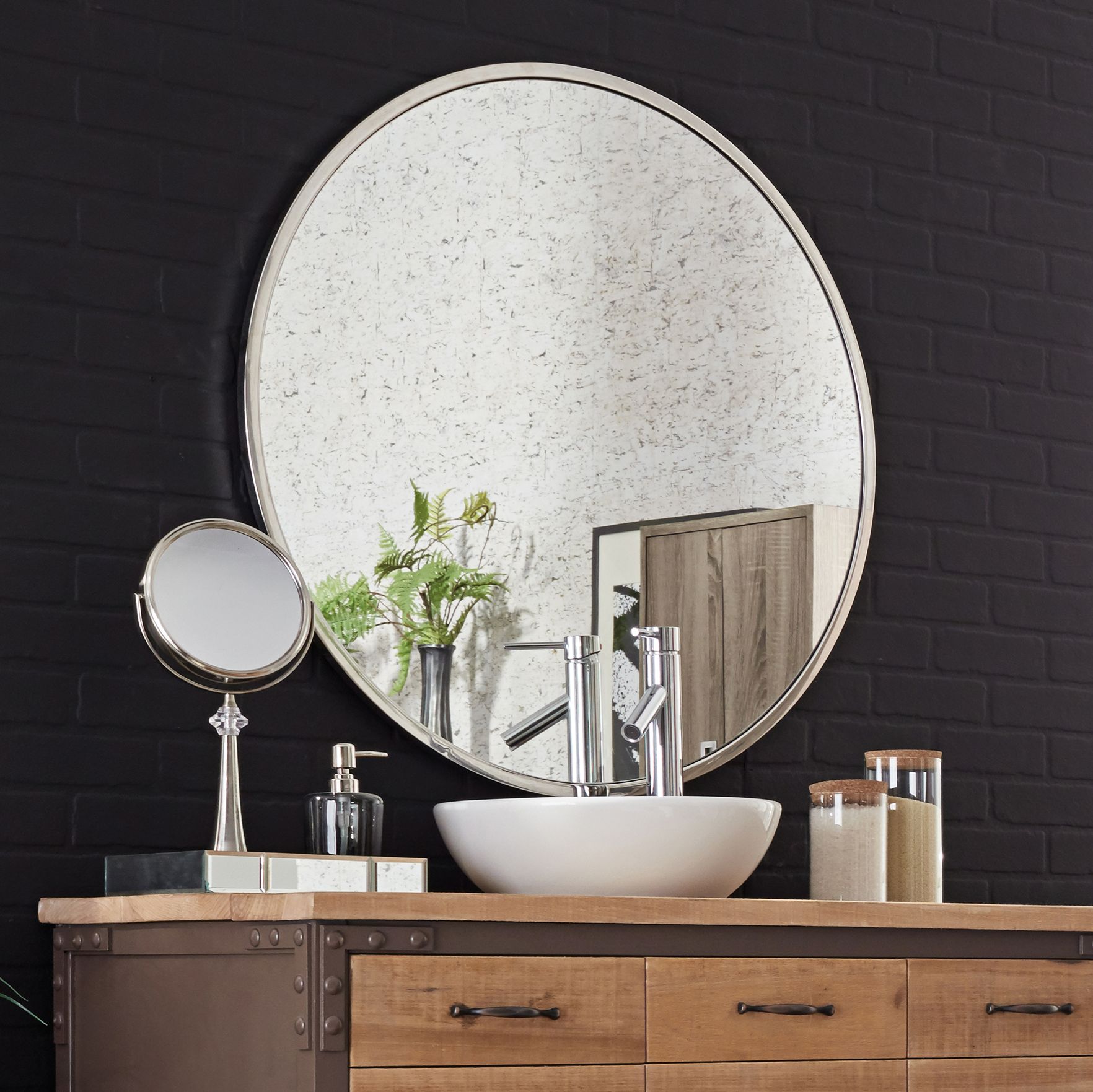 Howard Elliott Simone Silver 36" Round Wall Mirror