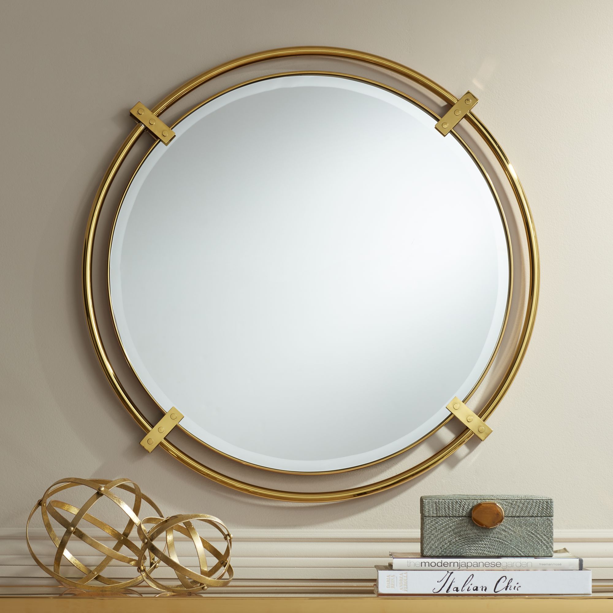 Possini Euro Kenton 32" Round Gold Bracket Wall Mirror