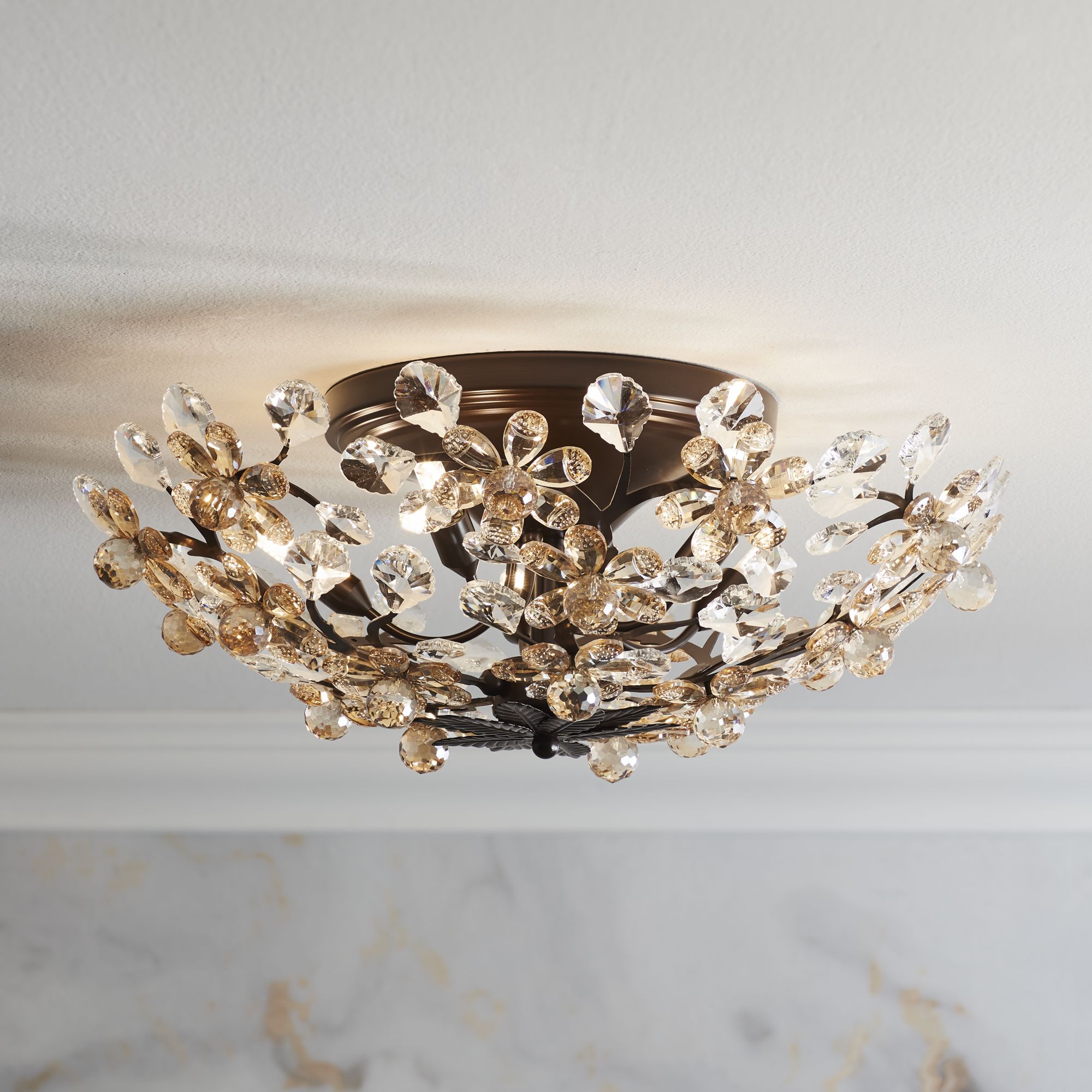 Crystal Blooms 21" Wide Weathered Brown Ceiling Light