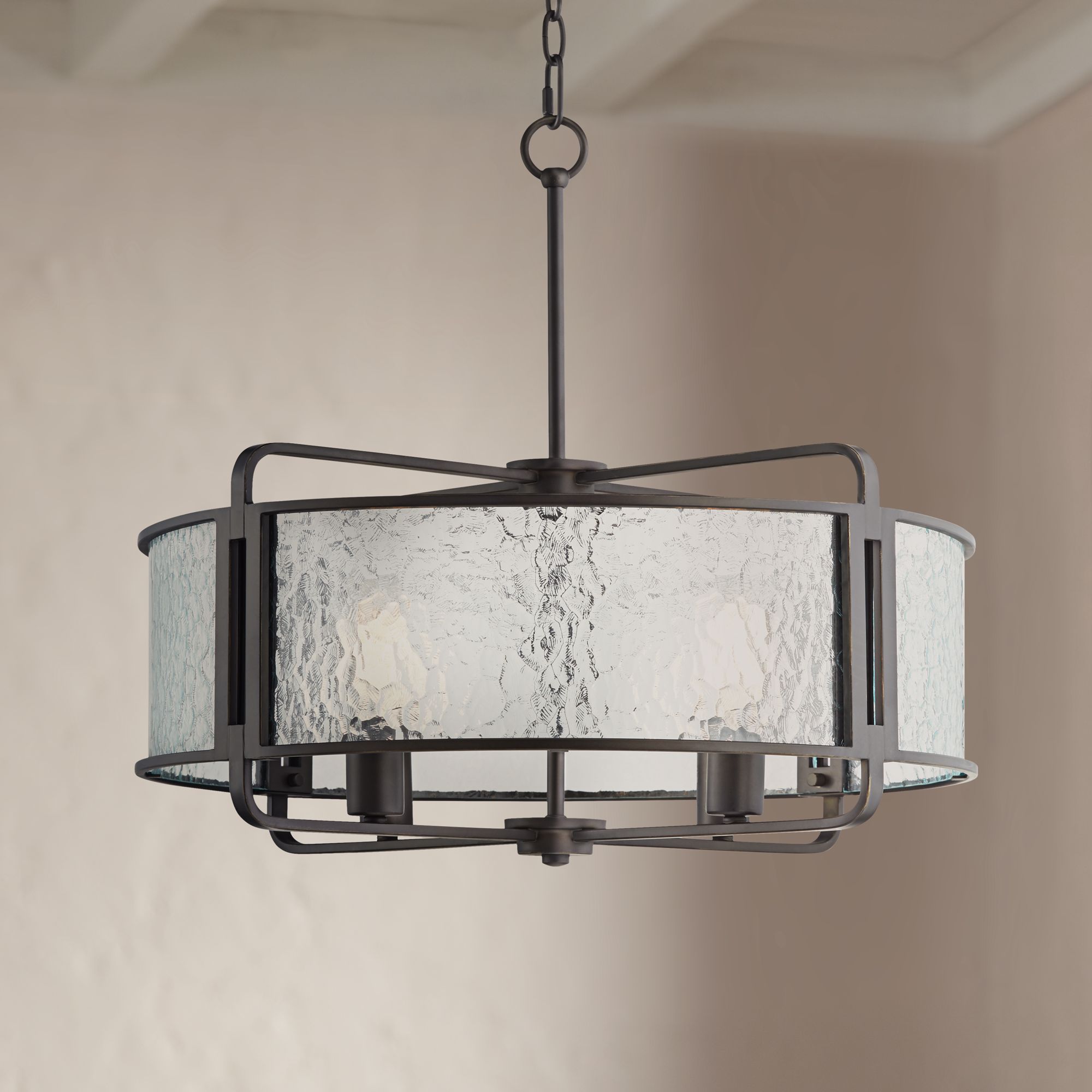 Kaia 23 1/2" Wide Bronze and Glass Drum Pendant Light