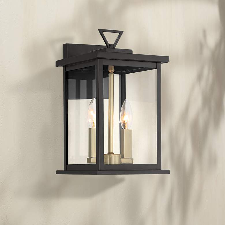 Possini Euro Ely 14&quot; High Black and Gold Outdoor Wall Light