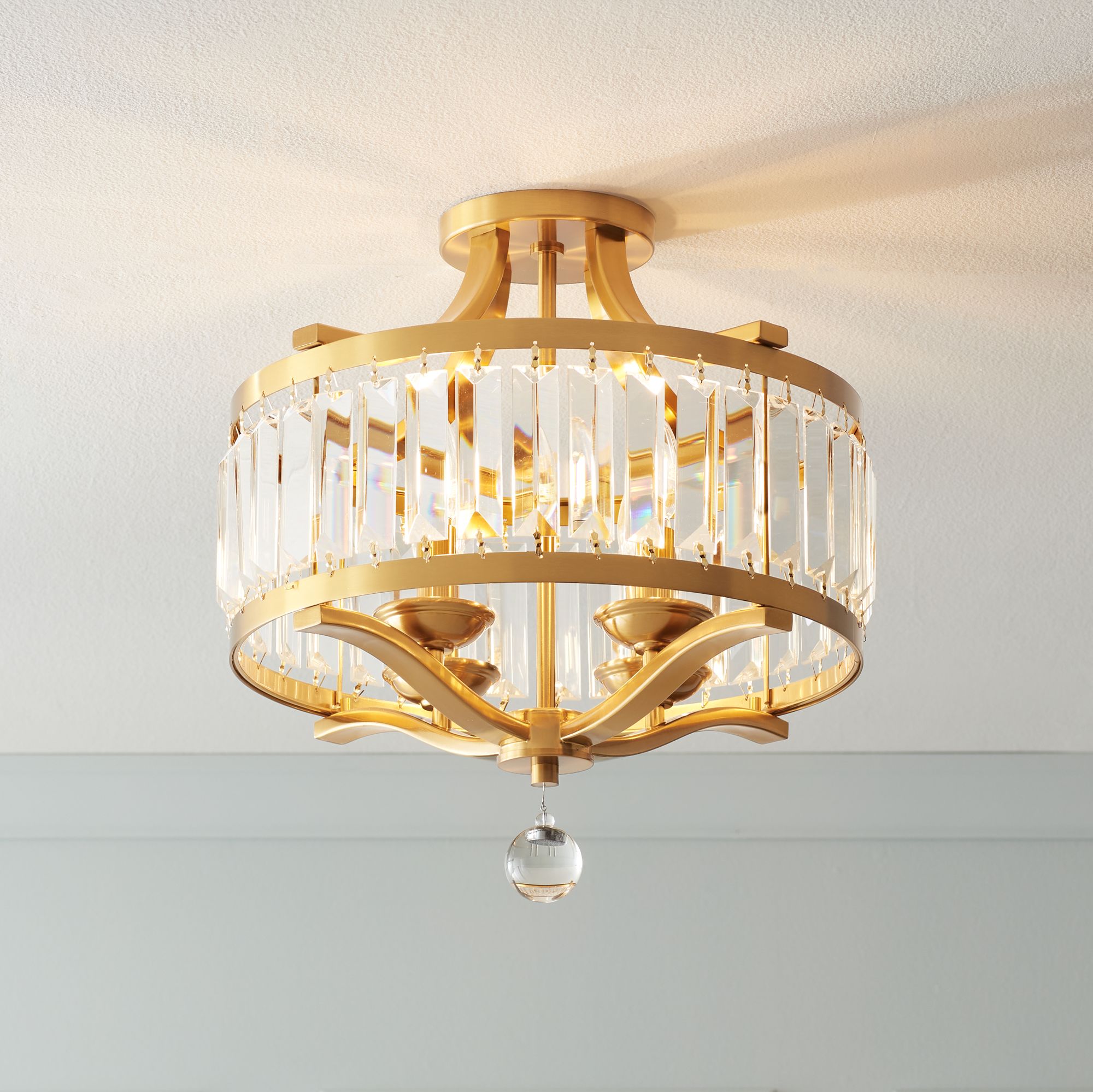 Prava 16 1/2"W Crystal and Warm Brass Ceiling Light 71E73 Lamps Plus