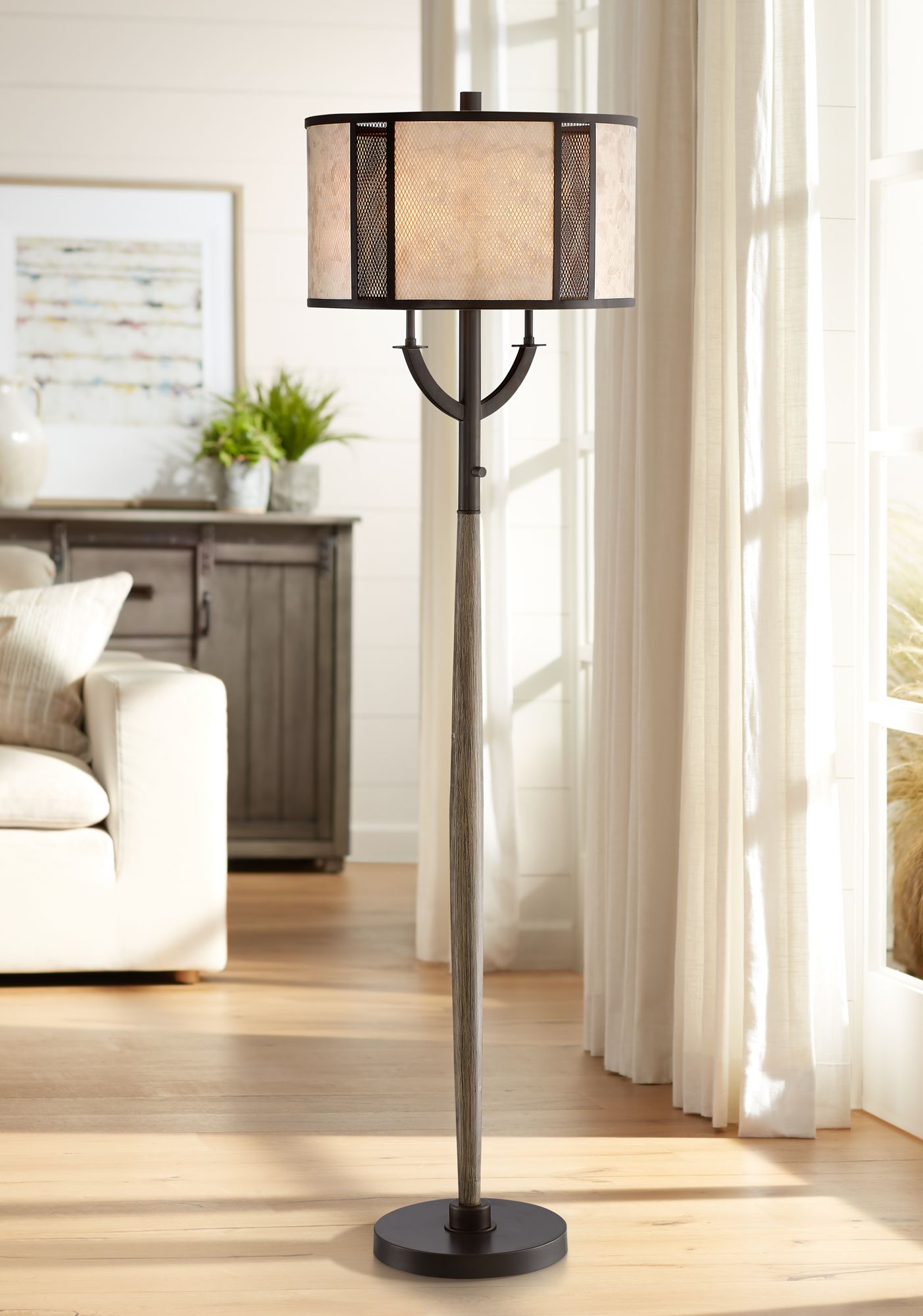 Matteo Floor Lamp with Mica and Metal Shade