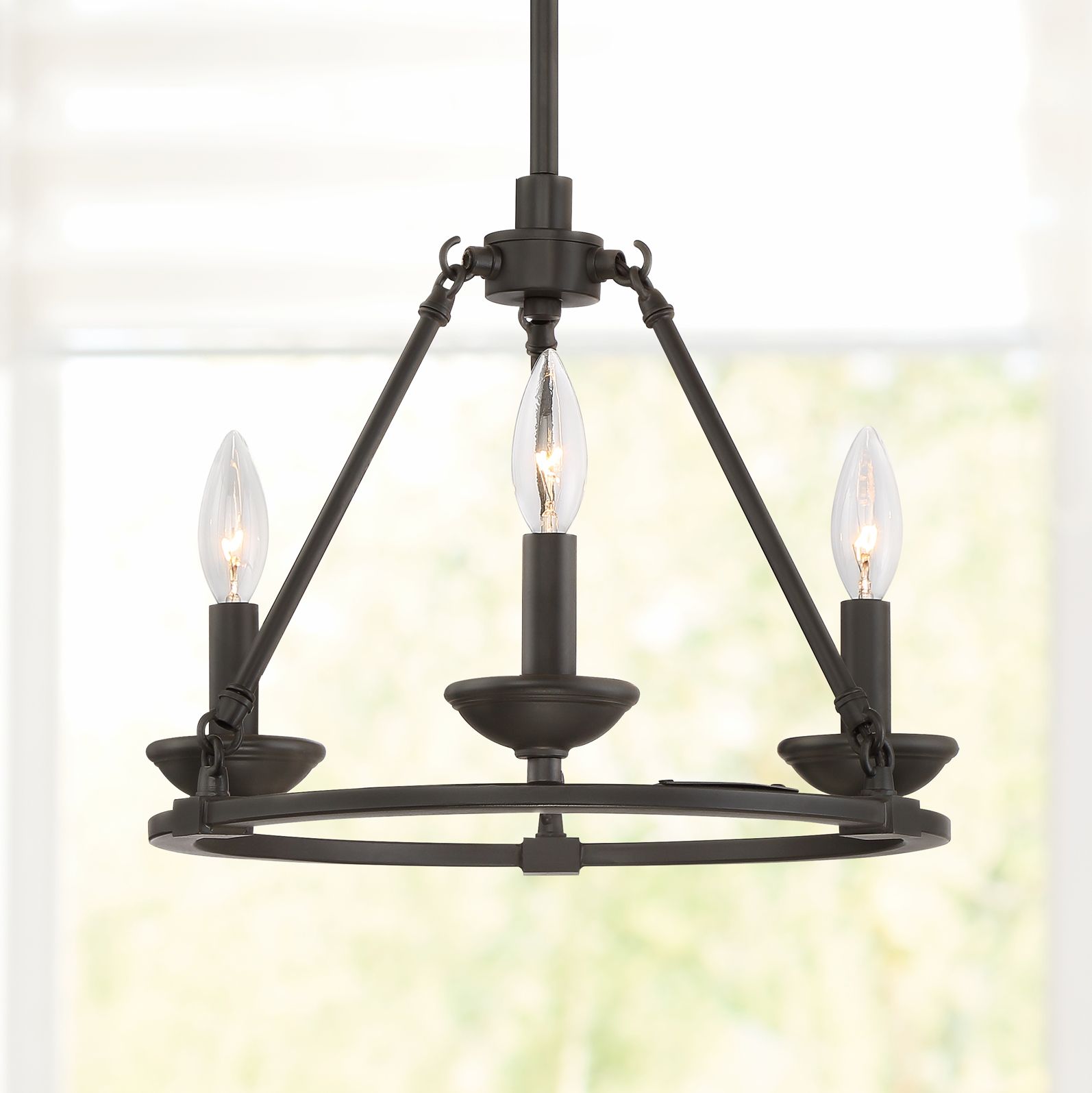 Myland 15" Wide Bronze Metal 3-Light Pendant Chandelier