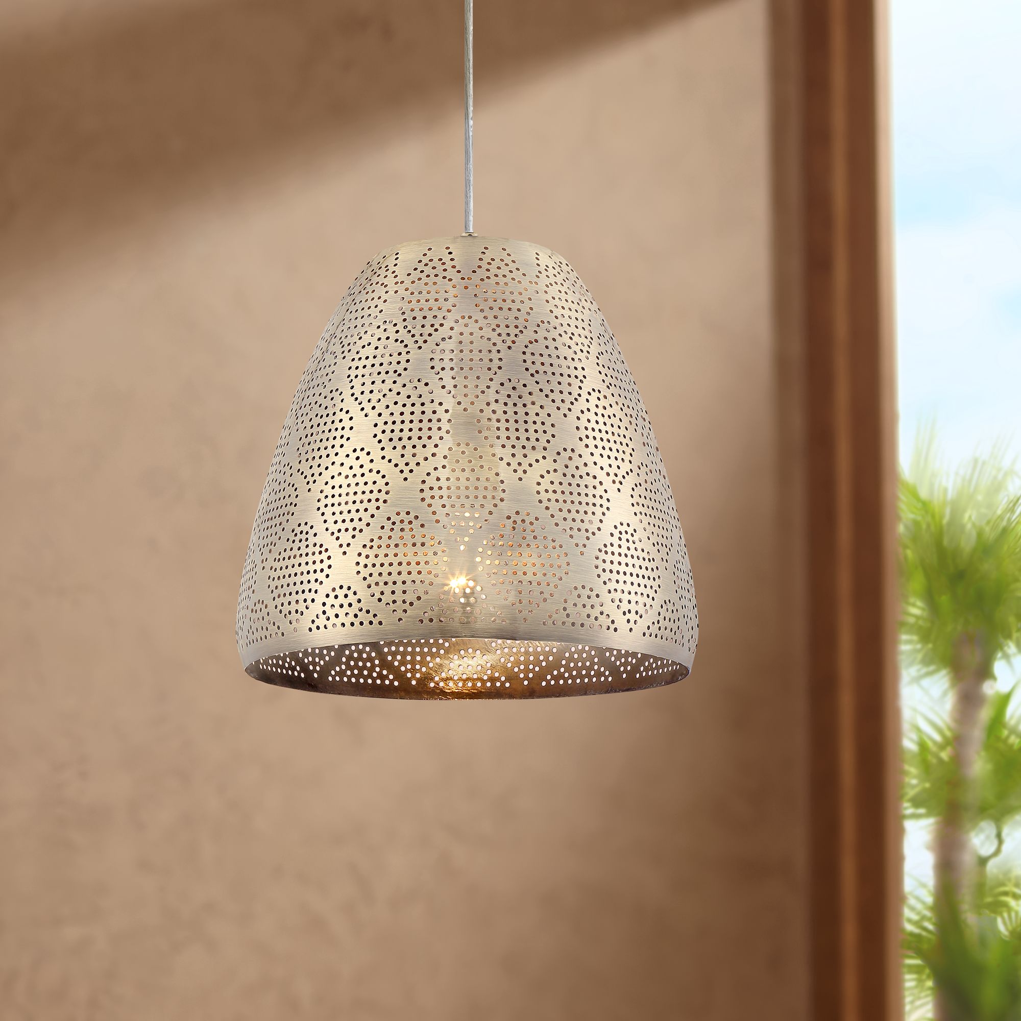 Safi 12" Wide Antique Brass Moroccan Pendant Light