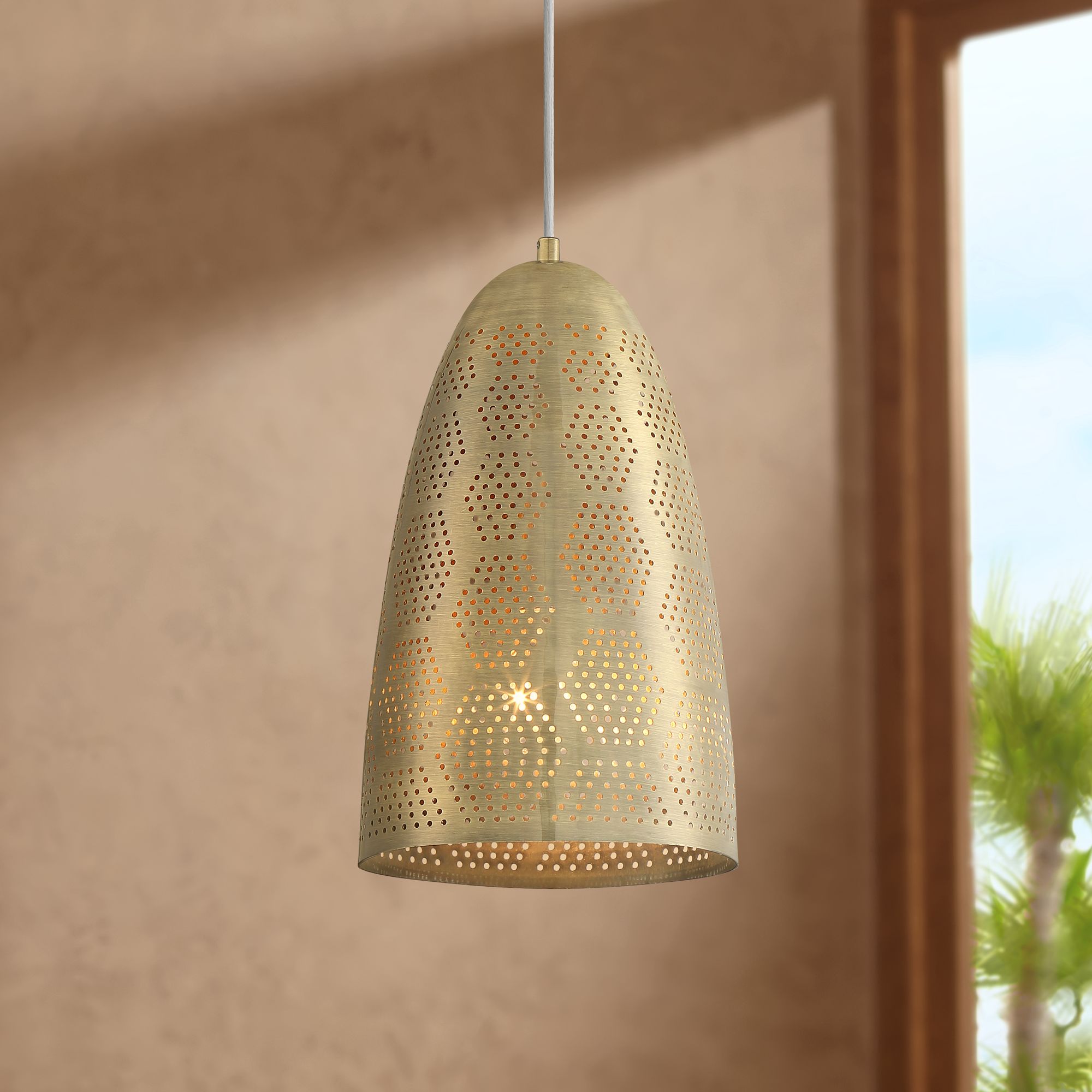 Safi 8" Wide Antique Brass Moroccan Mini Pendant Light