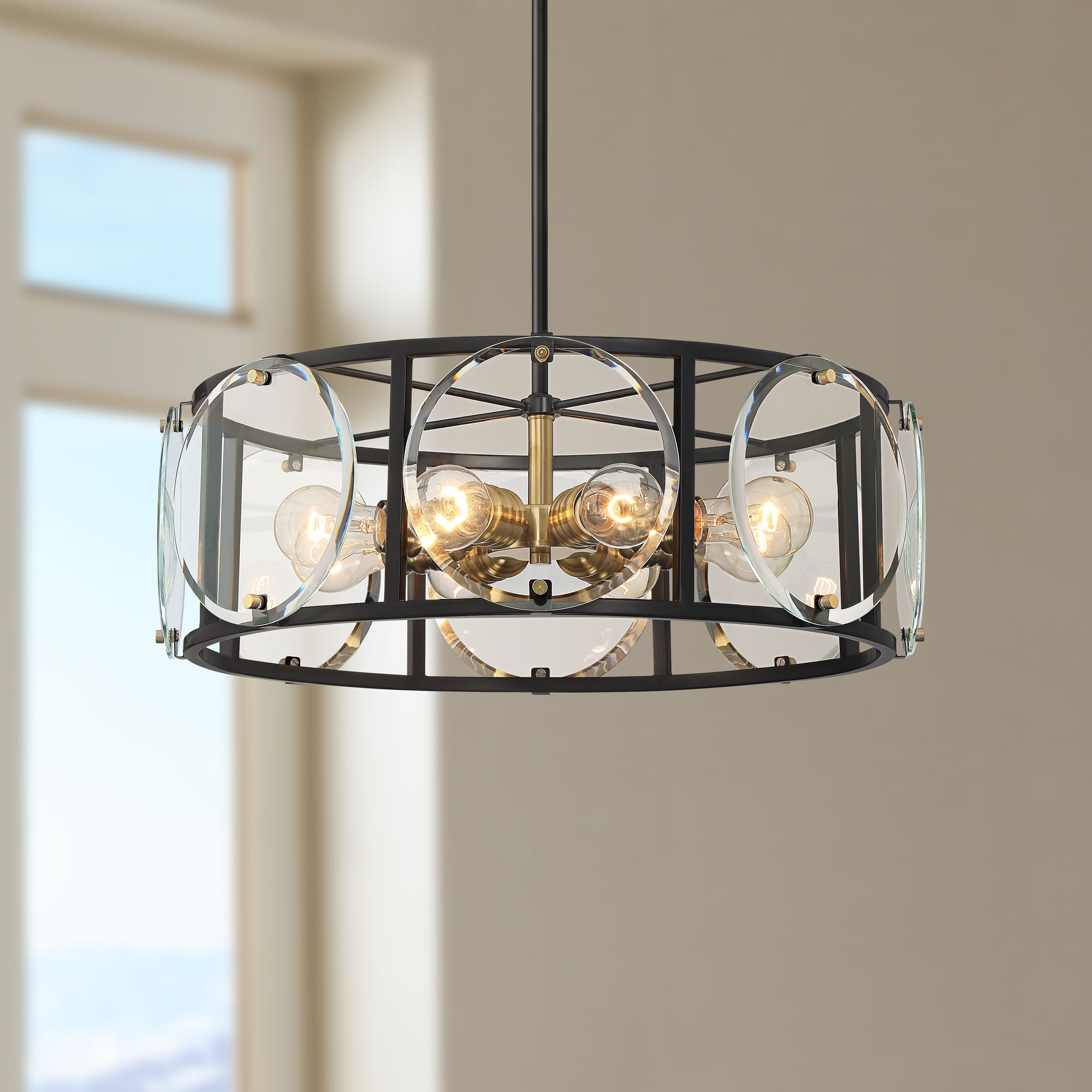 Milagro 22 1/2" Wide Black and Brass 8-Light Pendant Light