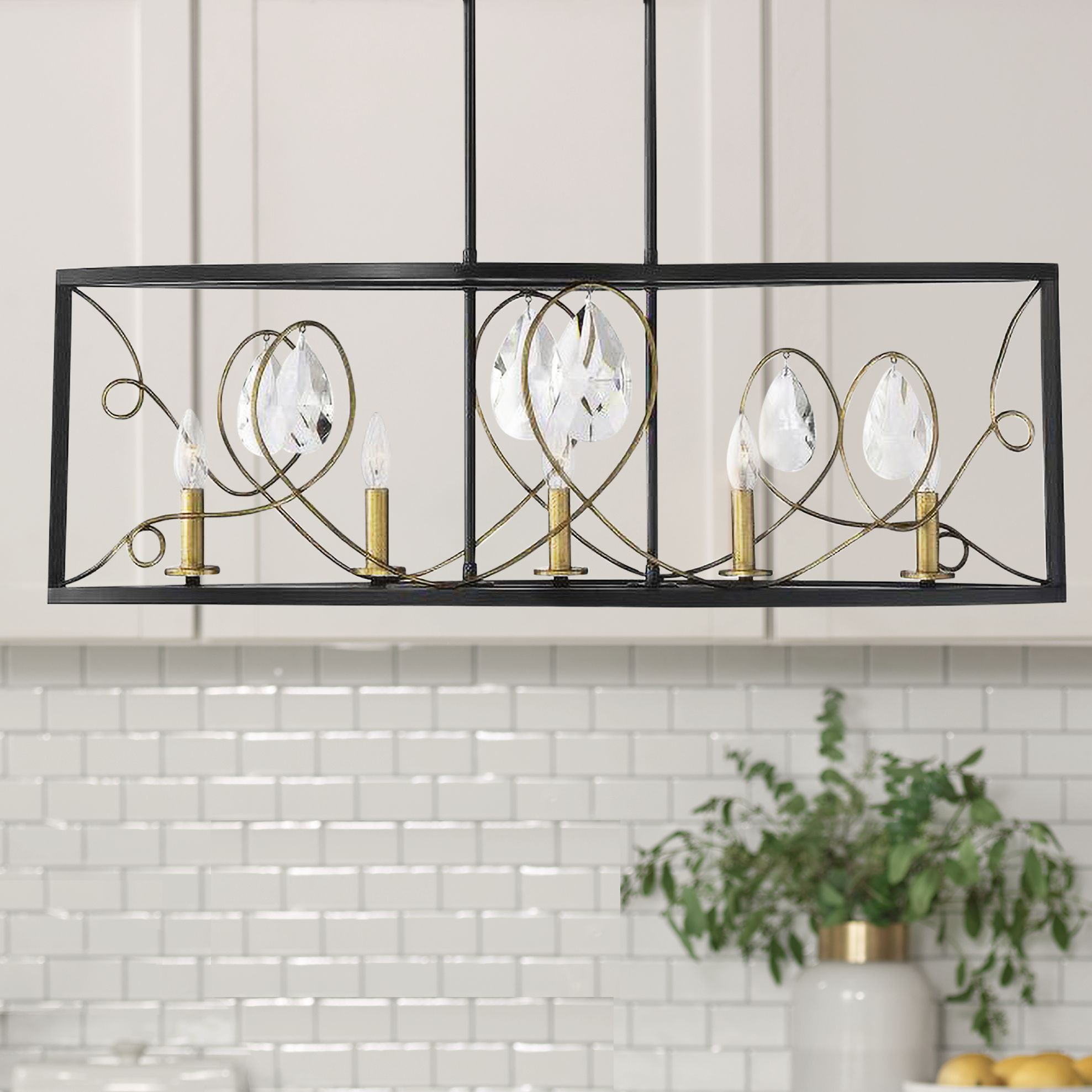 Suave 38"W Black and Gold Kitchen Island Light Chandelier