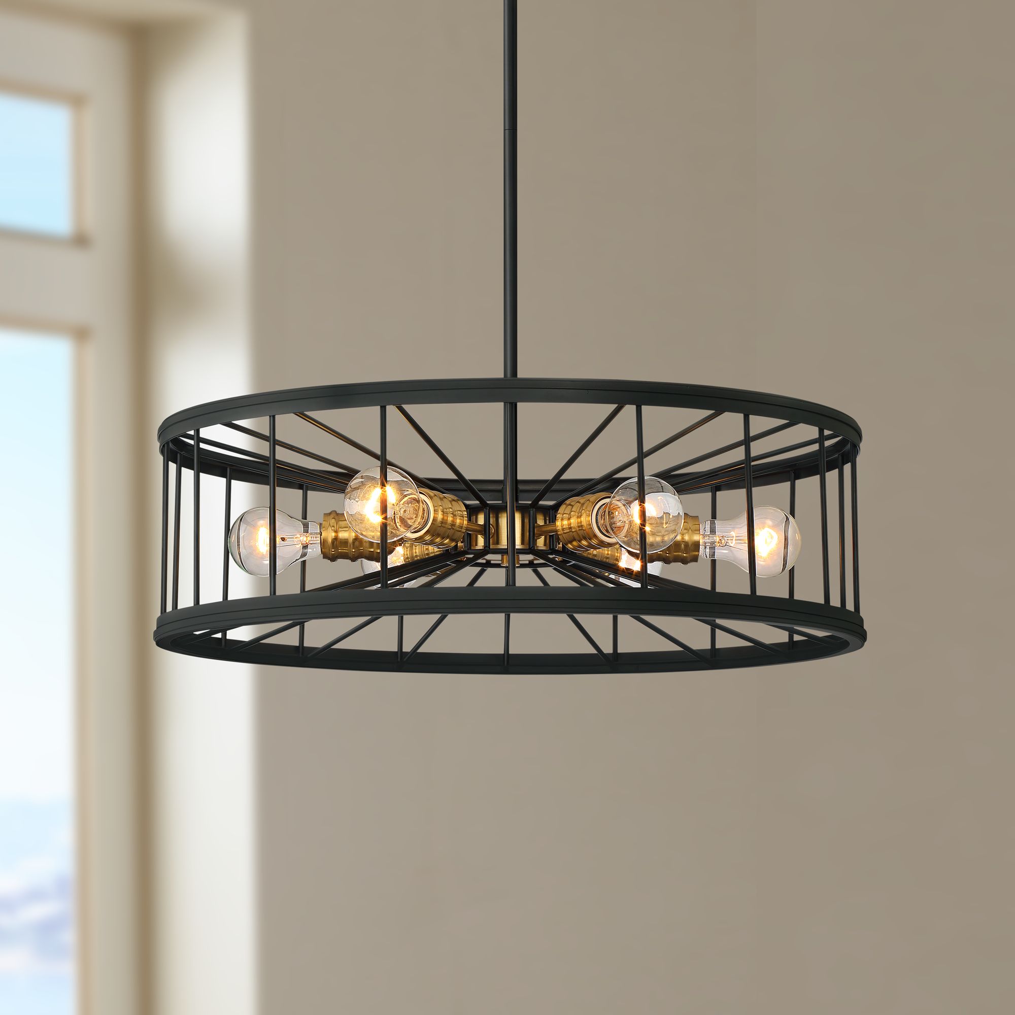 Milagro 23" Wide Black and Brass 6-Light Pendant Light