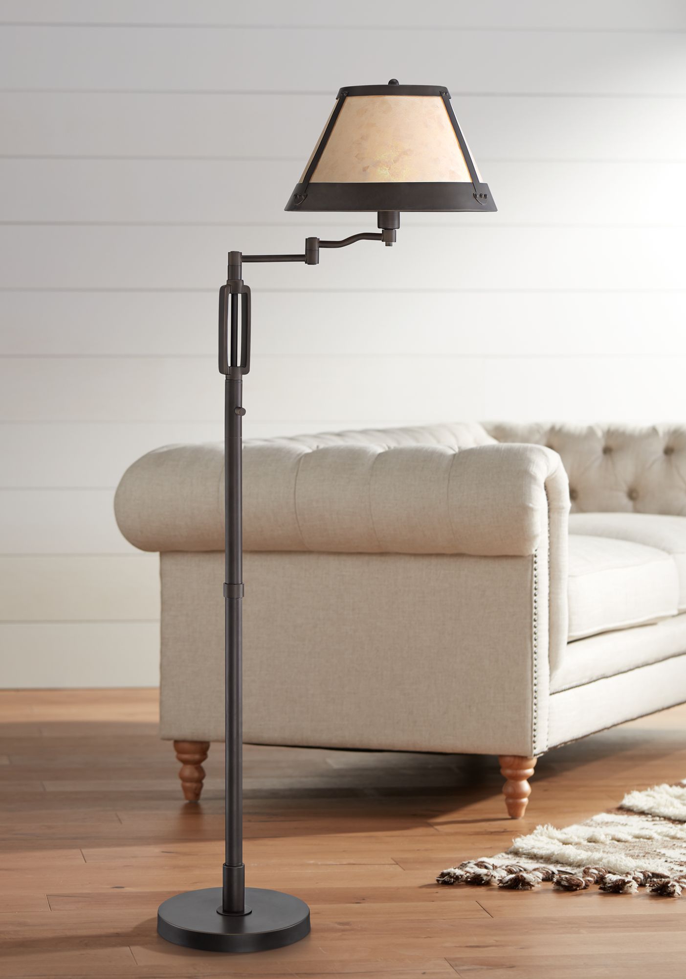 Samuel Bronze Mica Shade Swing Arm Floor Lamp