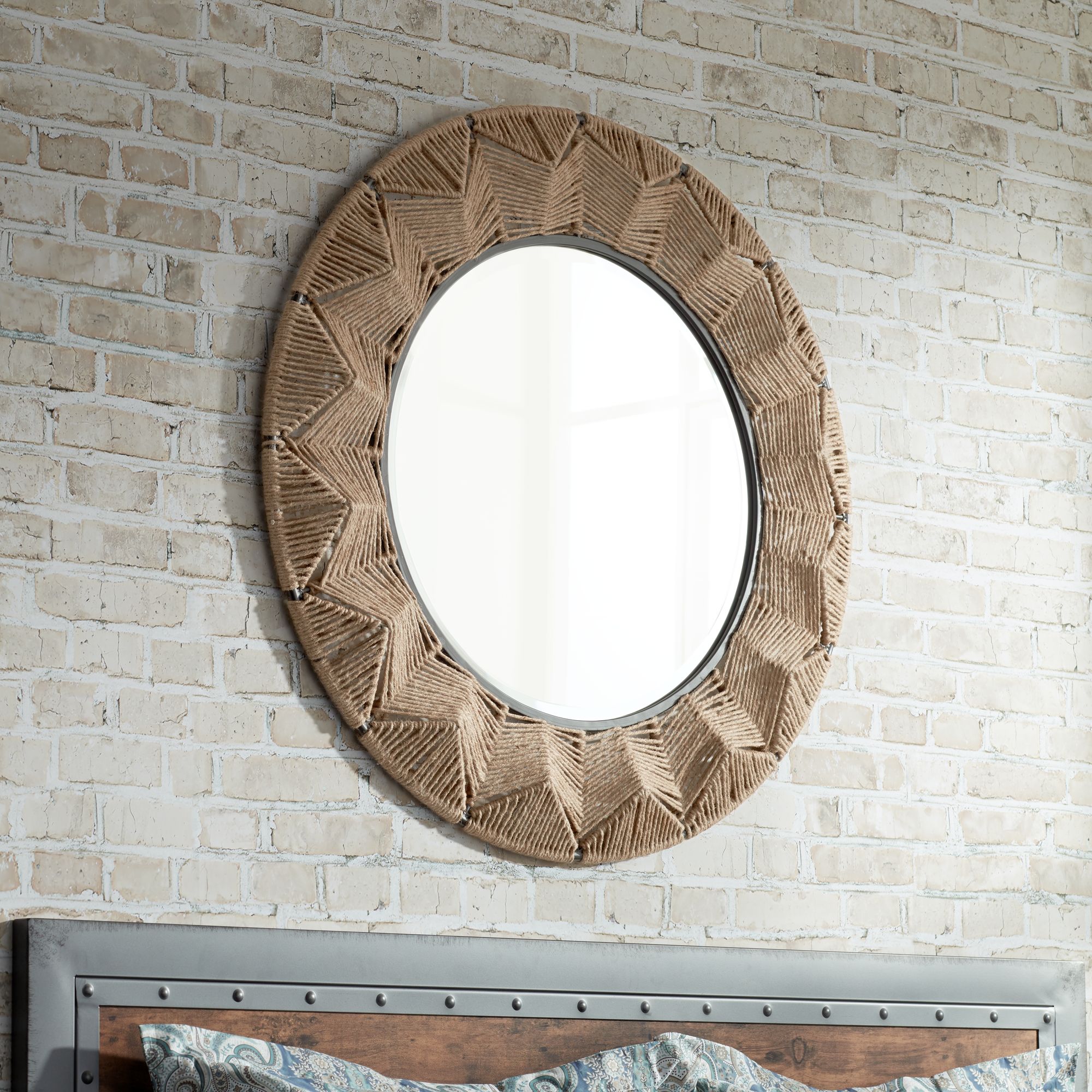 Sonnie 35 3/4" Round Geometric Rope Frame Wall Mirror