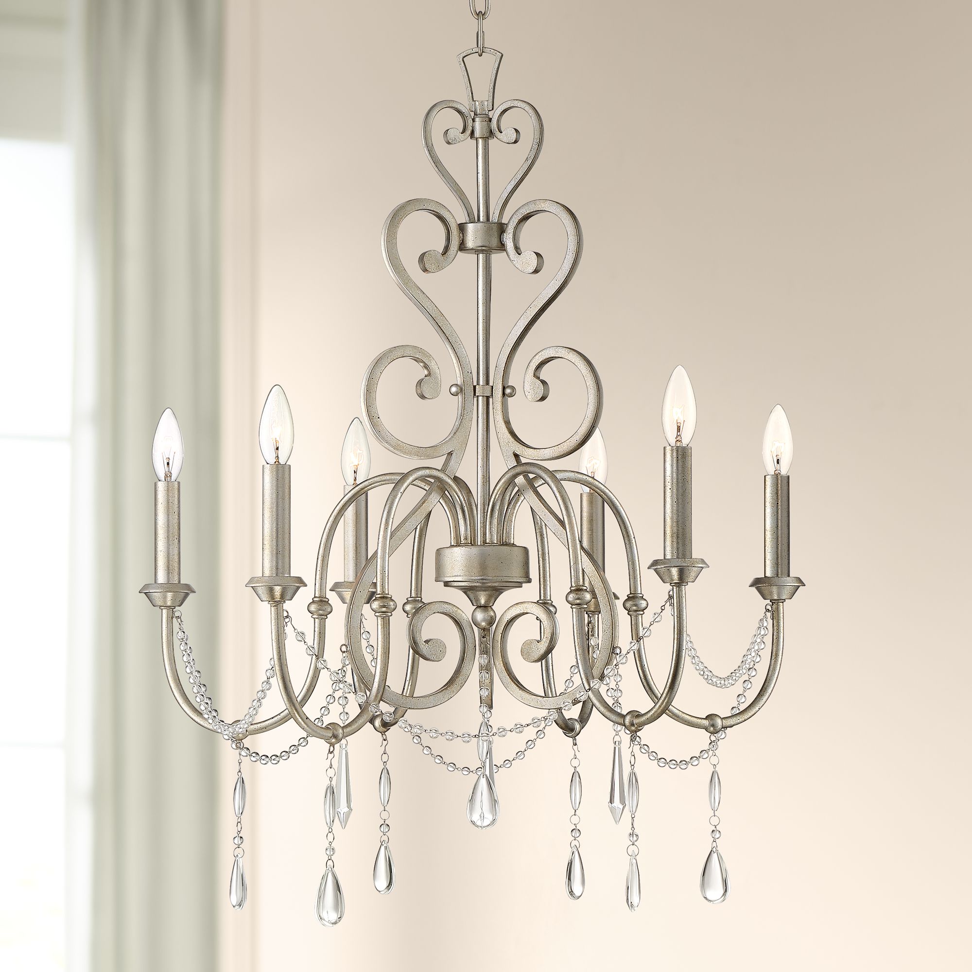 Charlotta 27" Wide Antique Silver Leaf 6-Light Chandelier