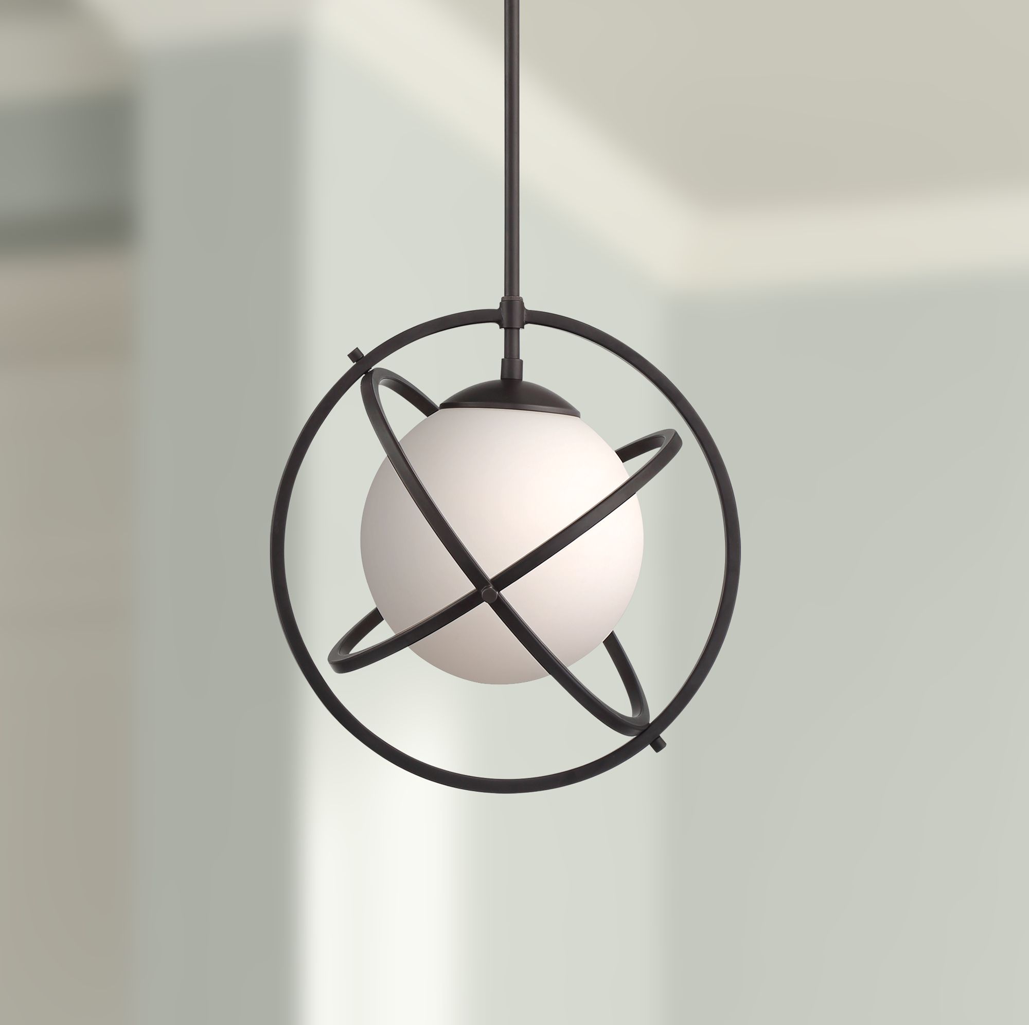 Moonbeam 13" Wide Bronze and White Glass Orb Pendant Light