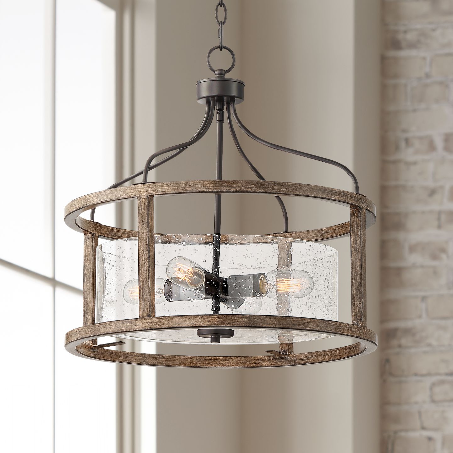 Hunter 20 1/4" Wide Bronze and Wood Grain Pendant Light
