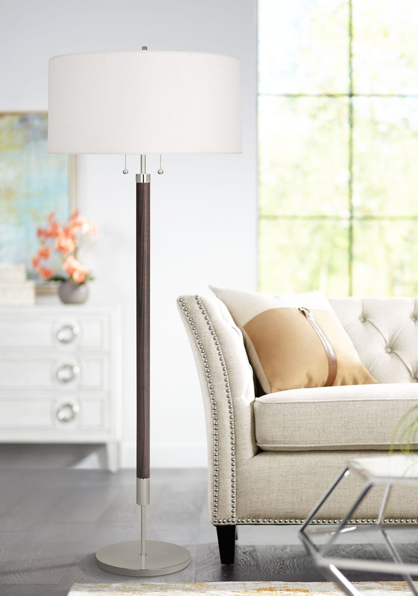 Robert Abbey Dexter Modern Brass with Dark Walnut Floor Lamp