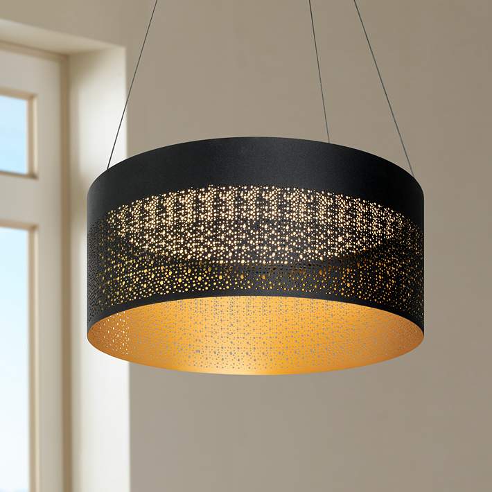 And Gold Led Drum Pendant Light, Black Drum Shade Dining Room Chandelier