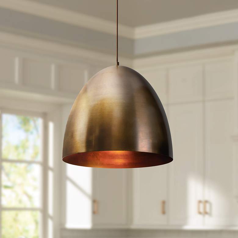 Brooklyn 15 3/4&quot; Wide Antique Brass Metal Dome Pendant Light