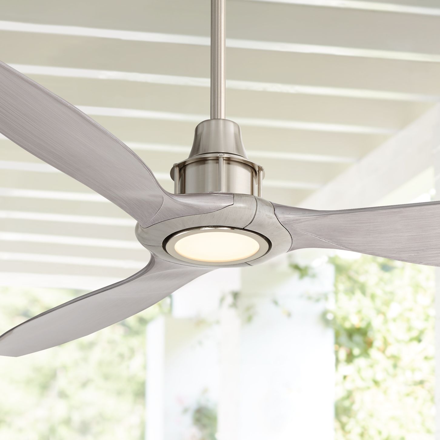 58" Interceptor Brushed Nickel Damp Rated LED Ceiling Fan 71P29