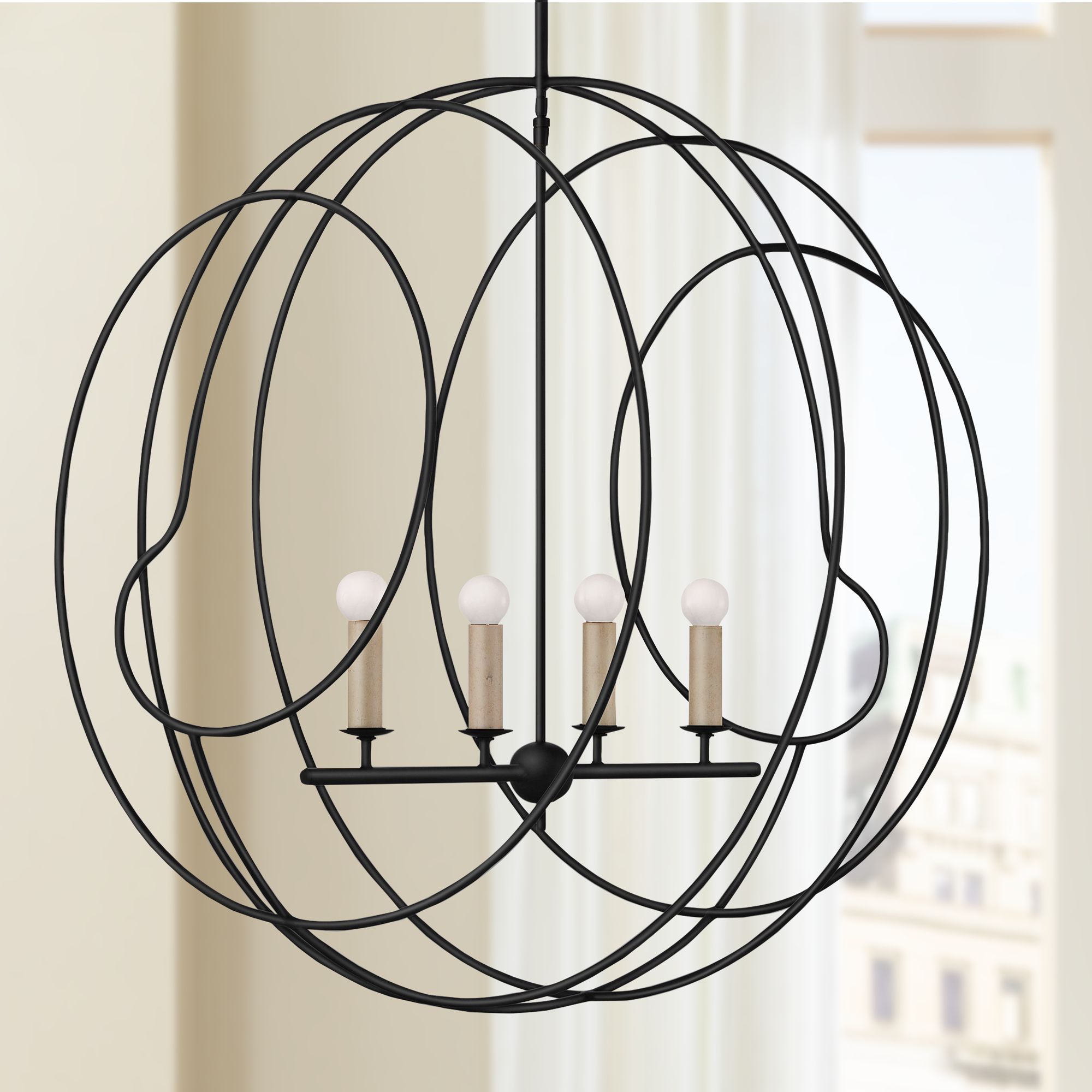 Auden Orb 33 1/4" Wide Antique Black 4-Light Chandelier