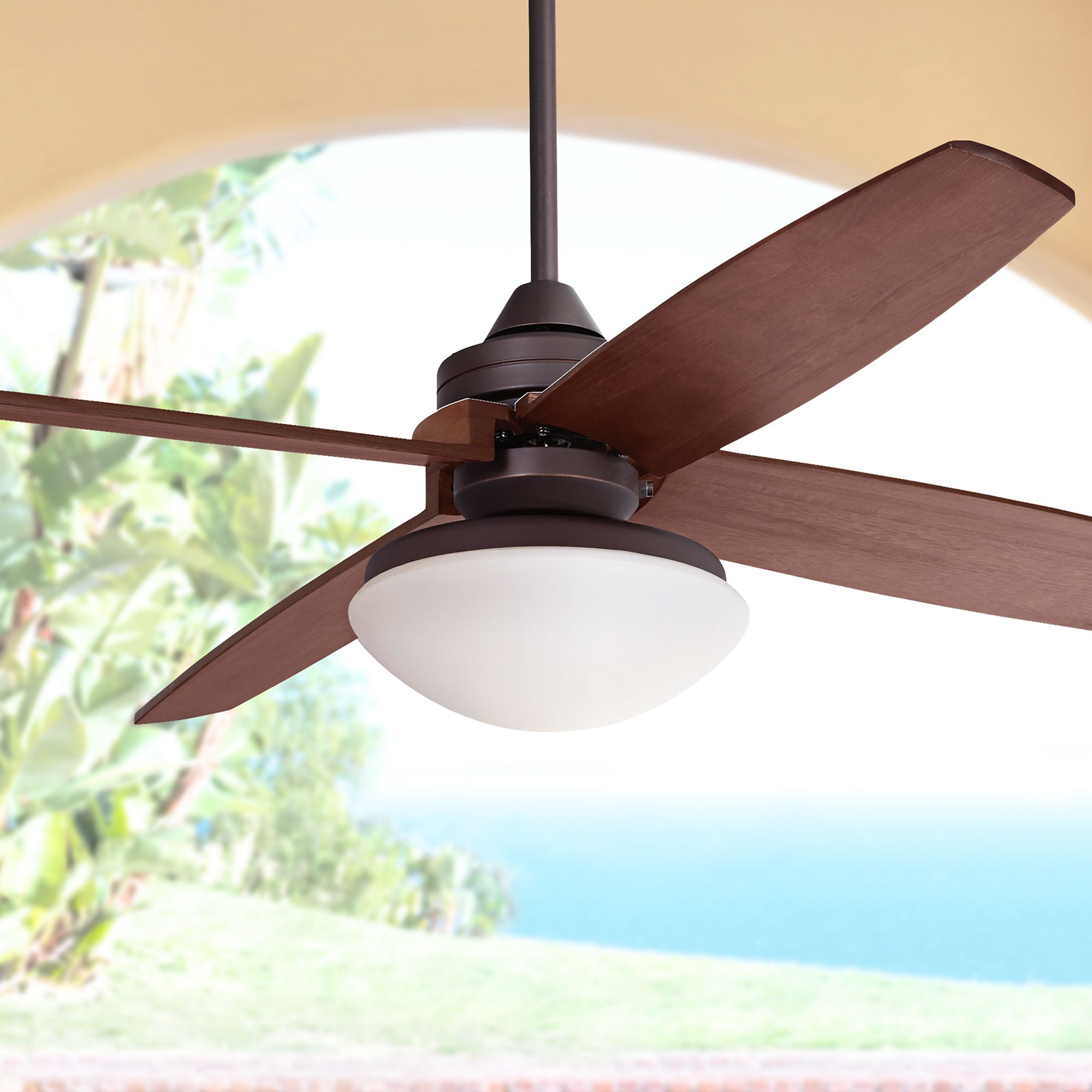 52" Casa Vieja Impel Bronze and White Glass LED Ceiling Fan