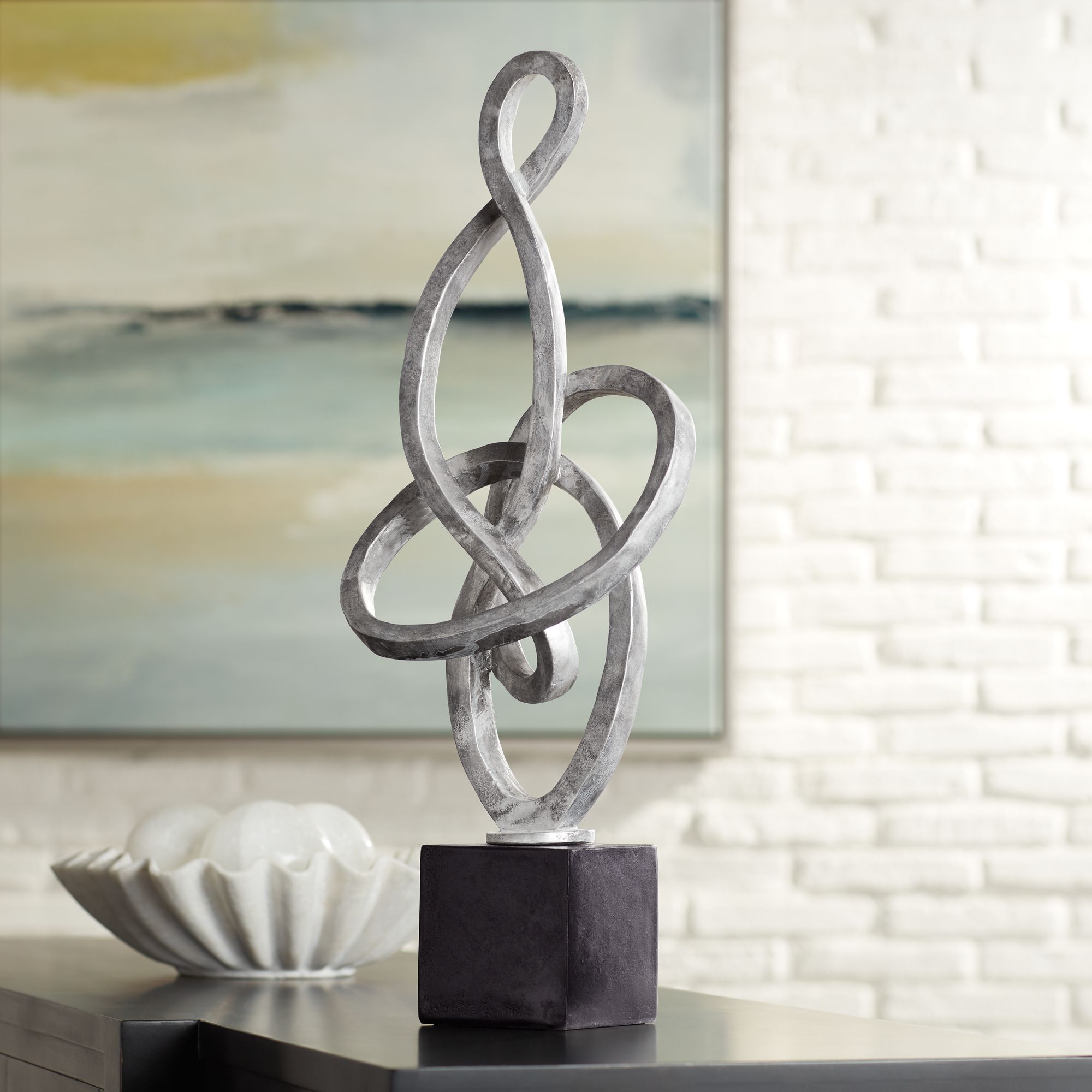 Twisted Matte Gray and Black 24" High Circle Sculpture