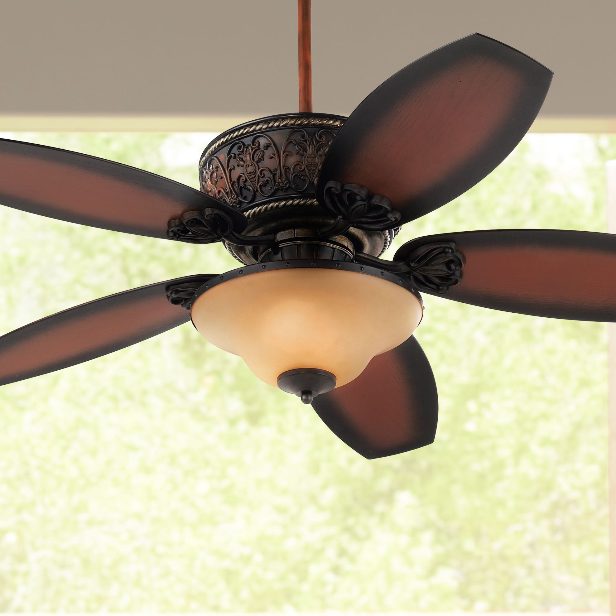 52 Casa Troubadour Dark Walnut Amber Glass Led Ceiling Fan