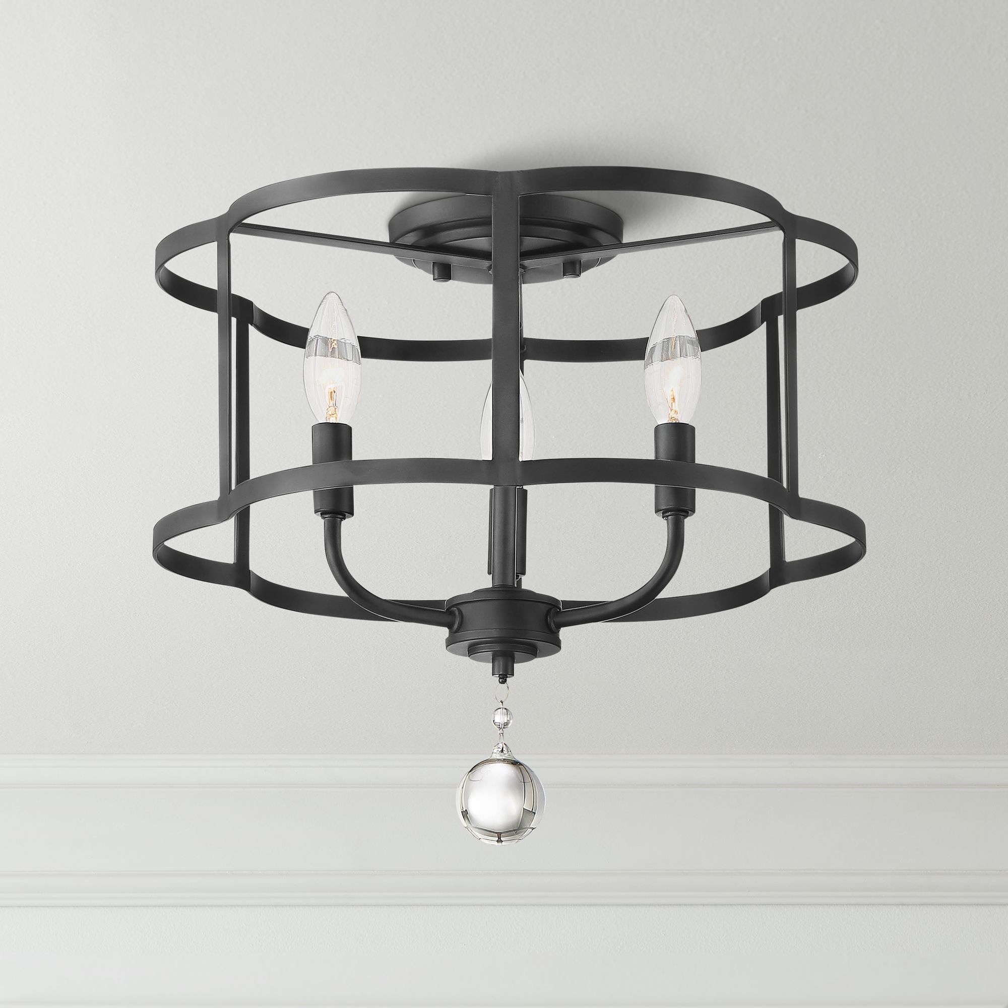Kasaan 15" Wide Black Open Frame 3-Light Ceiling Light